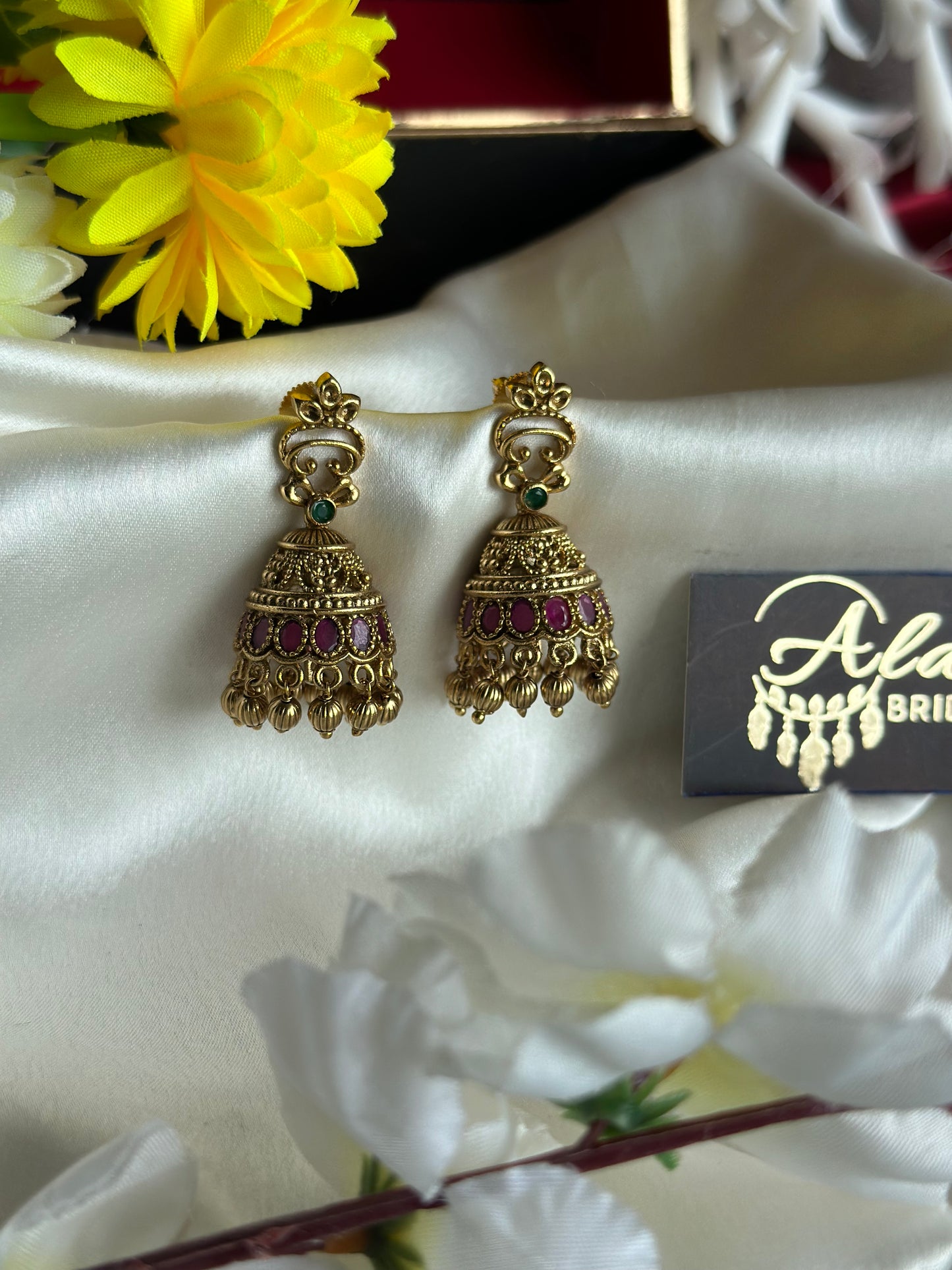 Premium Antique Jhumka with Golden Beads