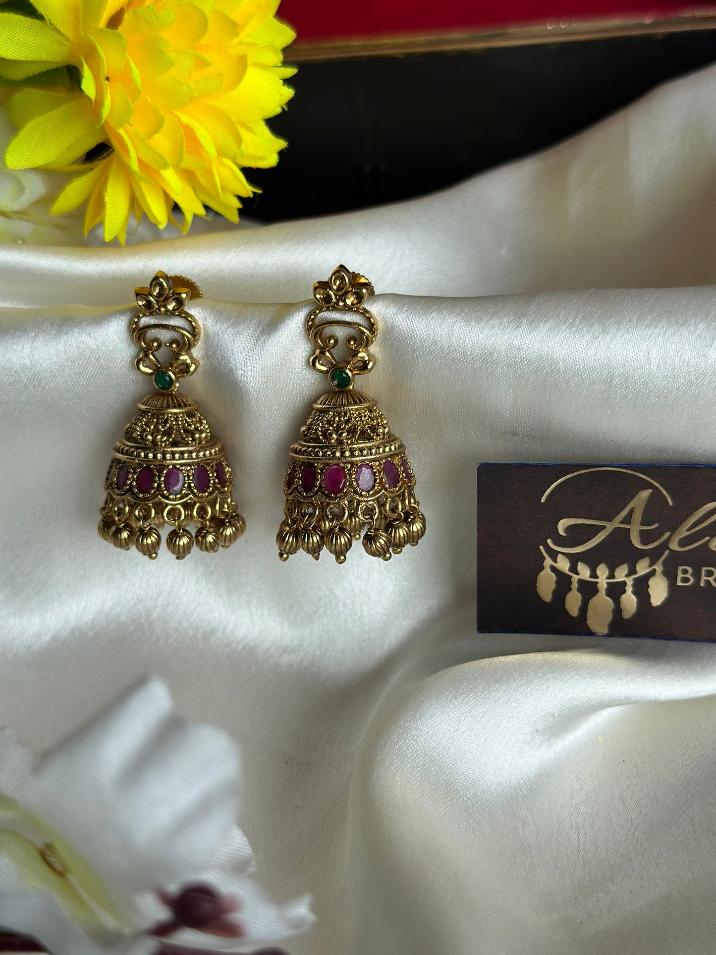 Premium Antique Jhumka with Golden Beads