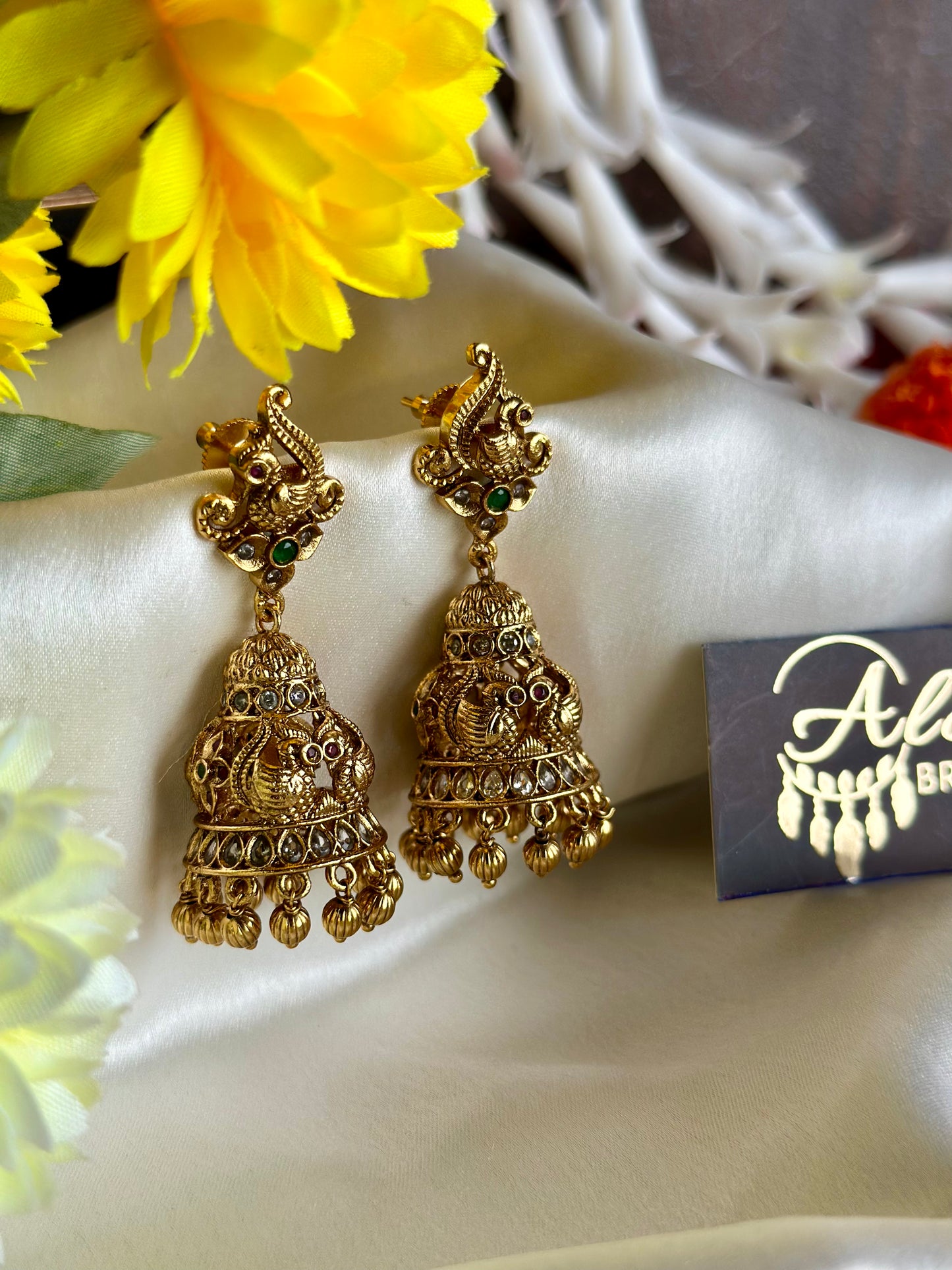 Premium Antique Jhumka with Golden Beads