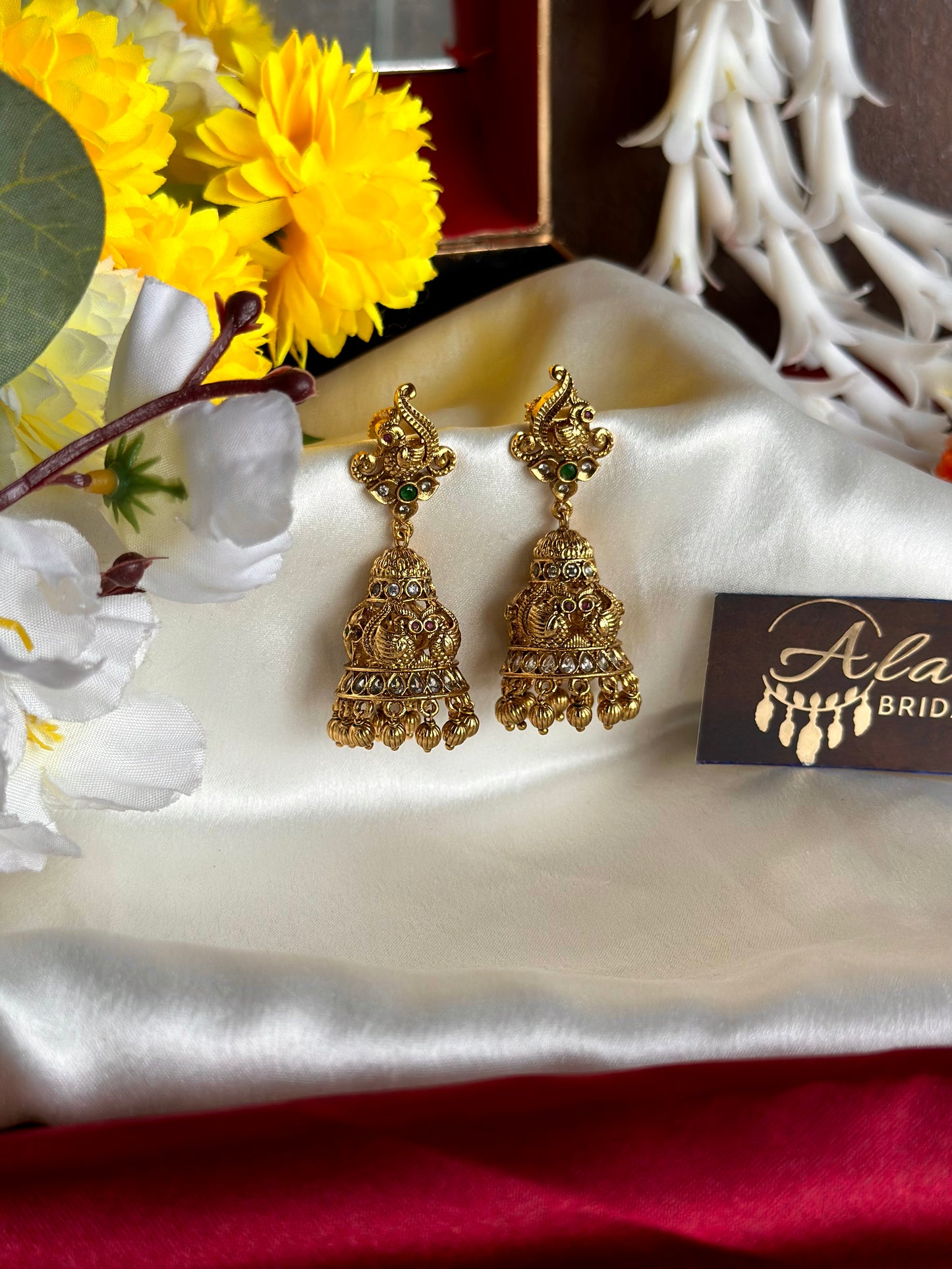 Premium Antique Jhumka with Golden Beads