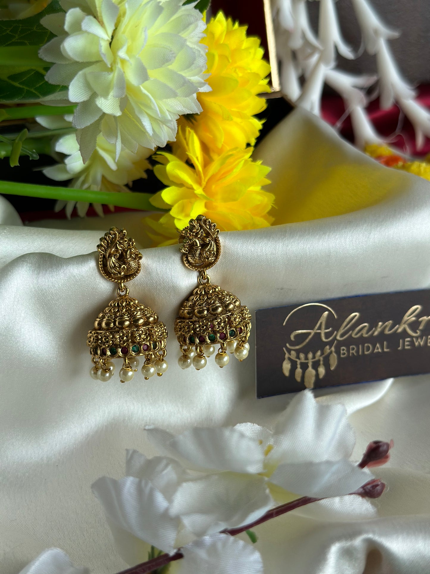 Premium Antique Peacock Jhumka with Pearl Beads