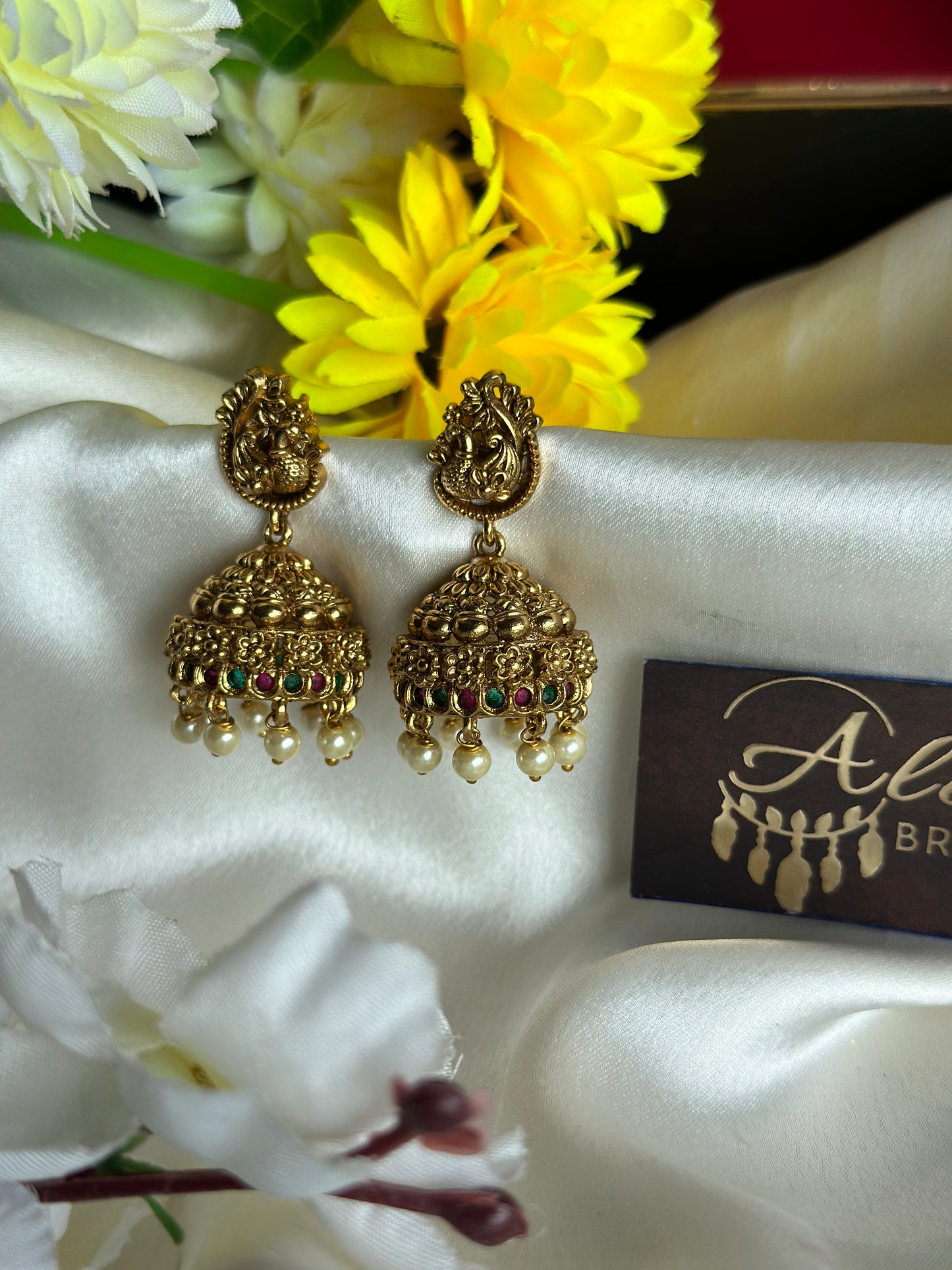 Premium Antique Peacock Jhumka with Pearl Beads