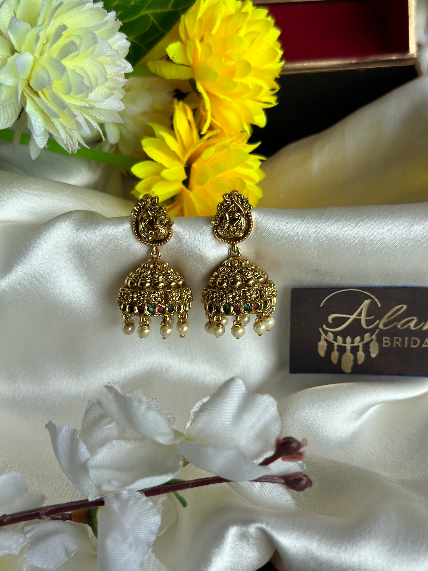 Premium Antique Peacock Jhumka with Pearl Beads