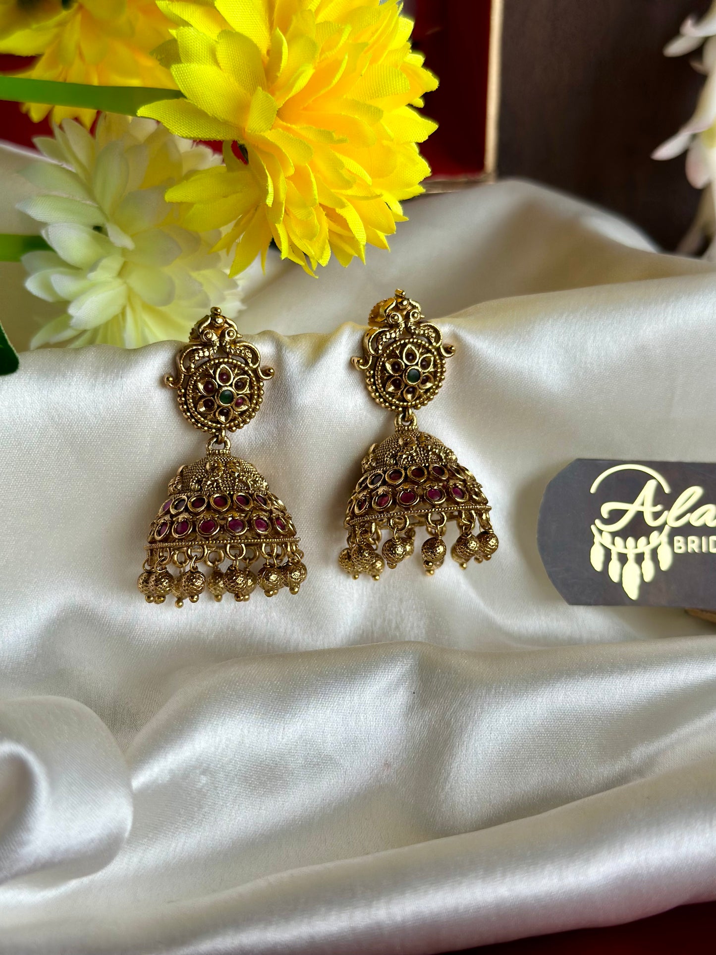 Premium Antique Jhumka with Golden Beads