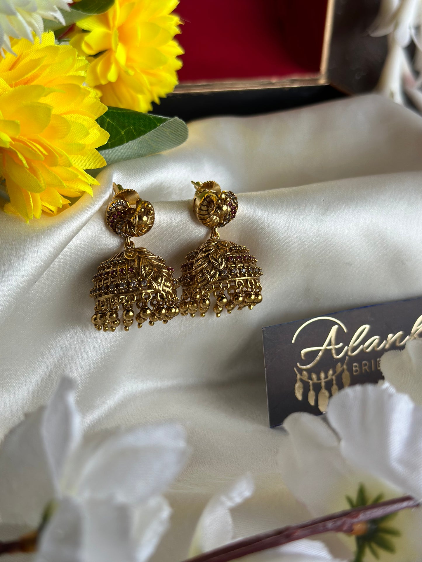 Premium Antique Jhumka with Golden Beads
