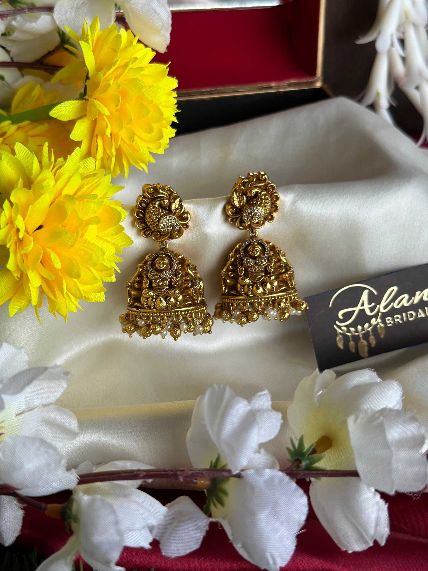 Premium Antique Temple Jhumka with AD stones