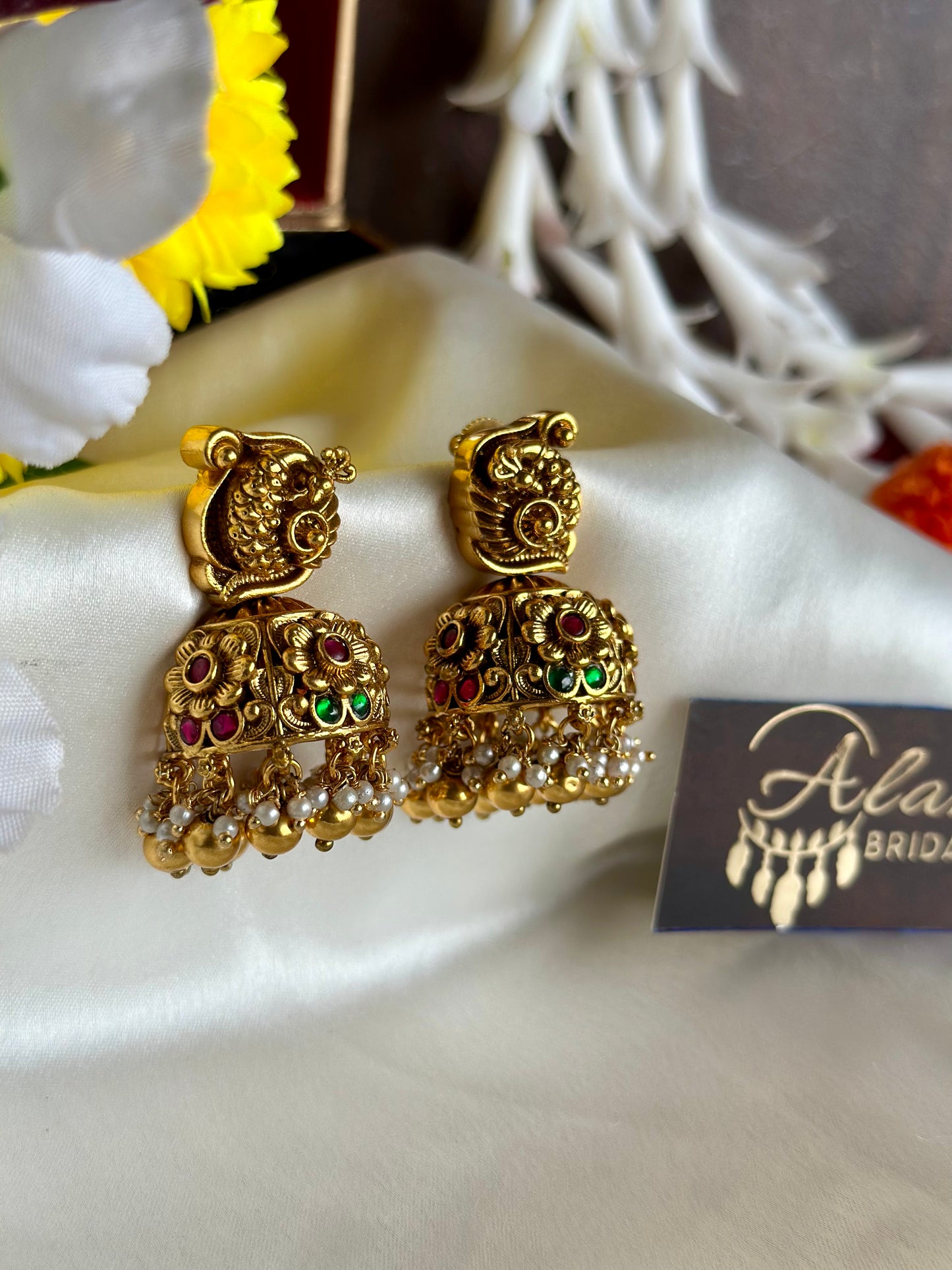 Premium Antique Jhumka with Golden Beads