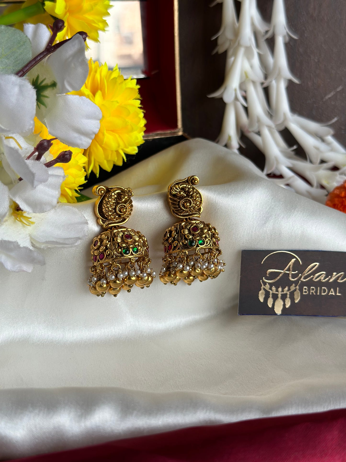 Premium Antique Jhumka with Golden Beads