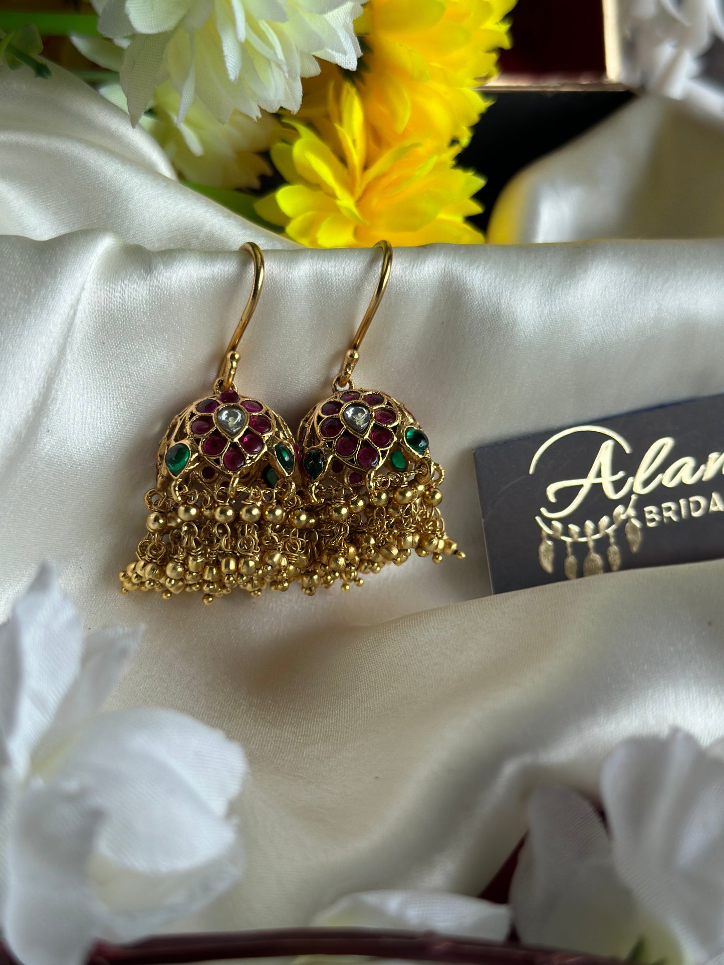 Premium Antique Jhumka with Kemp Stones
