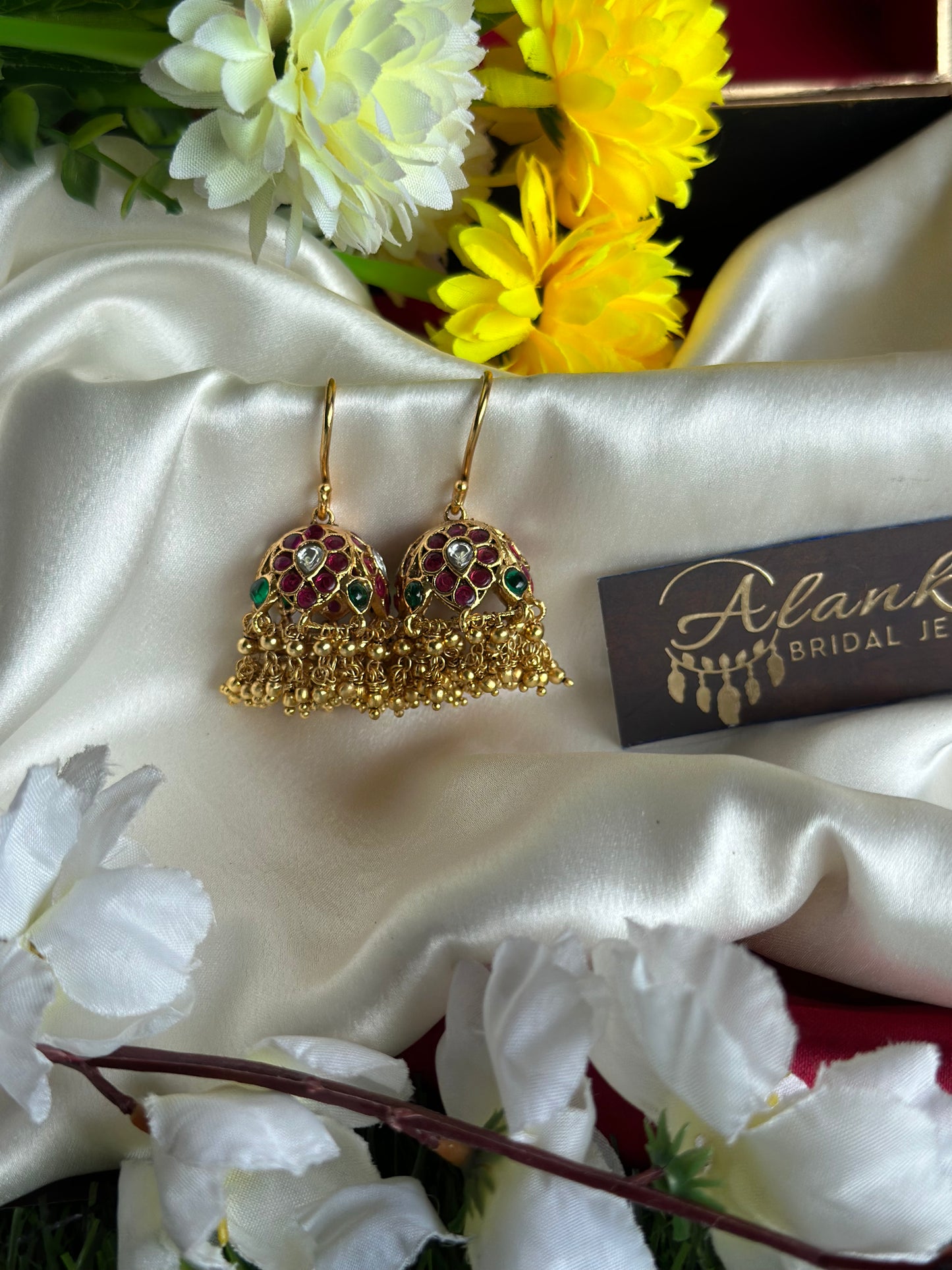 Premium Antique Jhumka with Kemp Stones