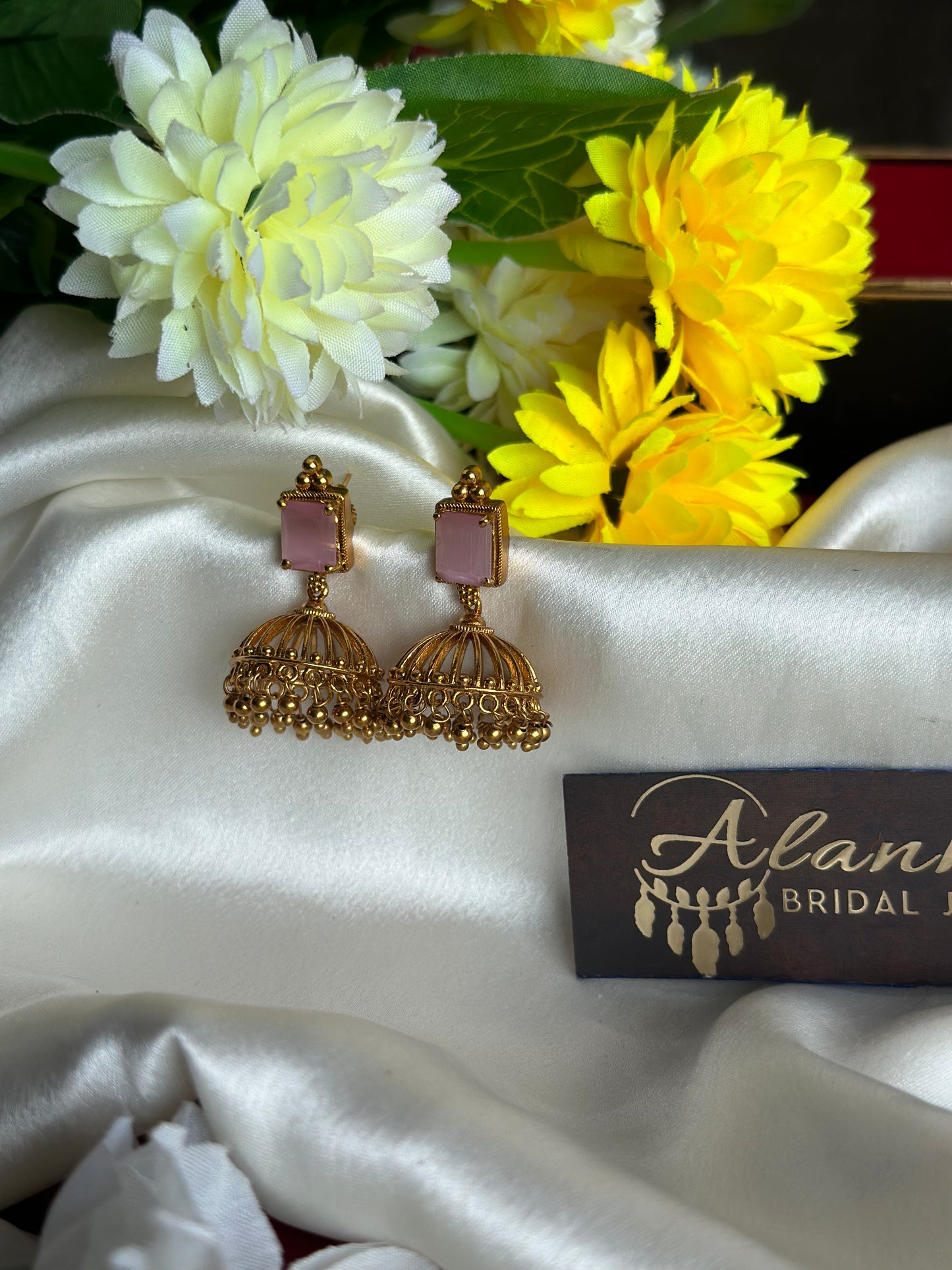 Antique Gold Jhumka with AD Stones