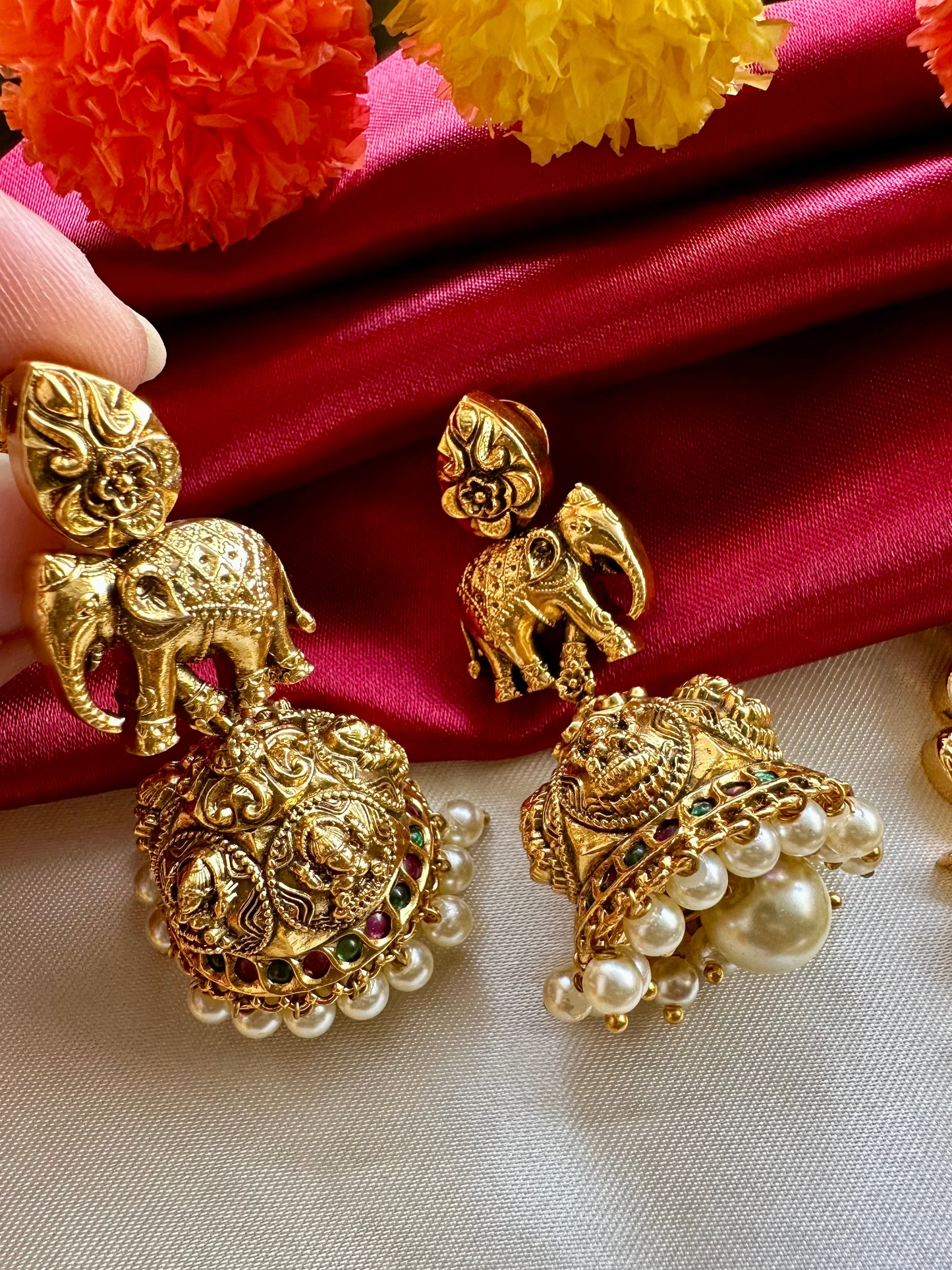 Premium Antique Long Elephant Haram with Jhumka