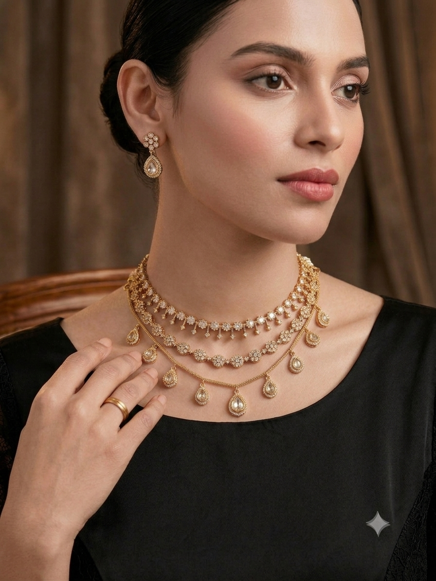 3 Layer Combo Set - AD Stone Necklaces