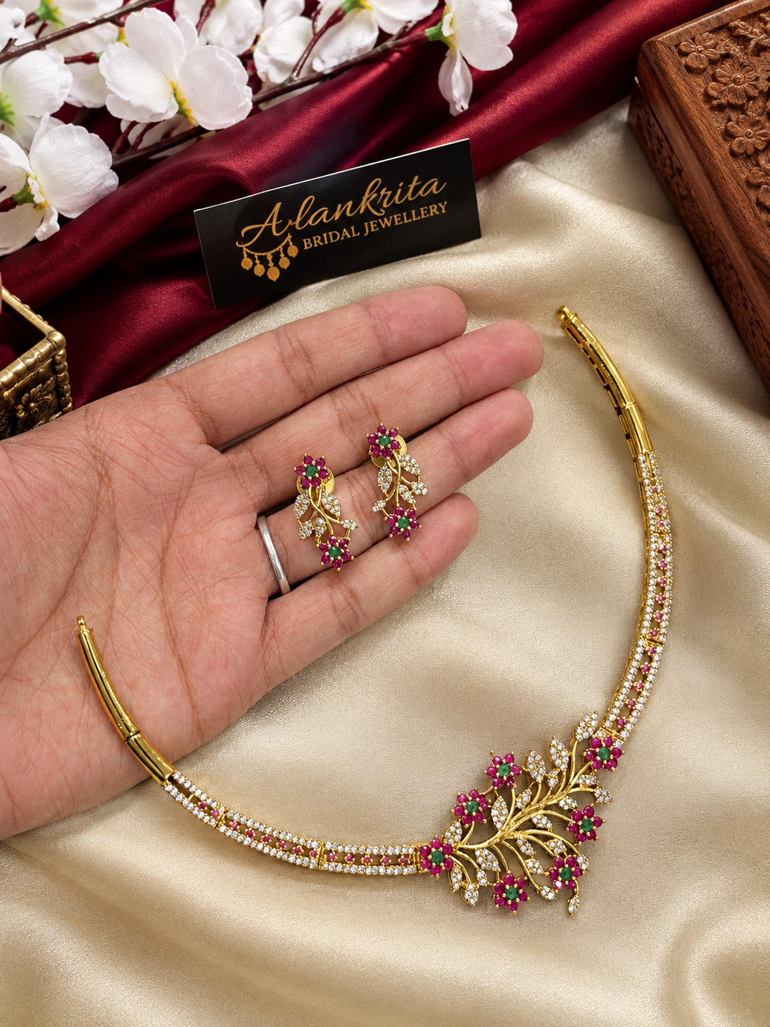 Premium Floral Hasli with AD Stones