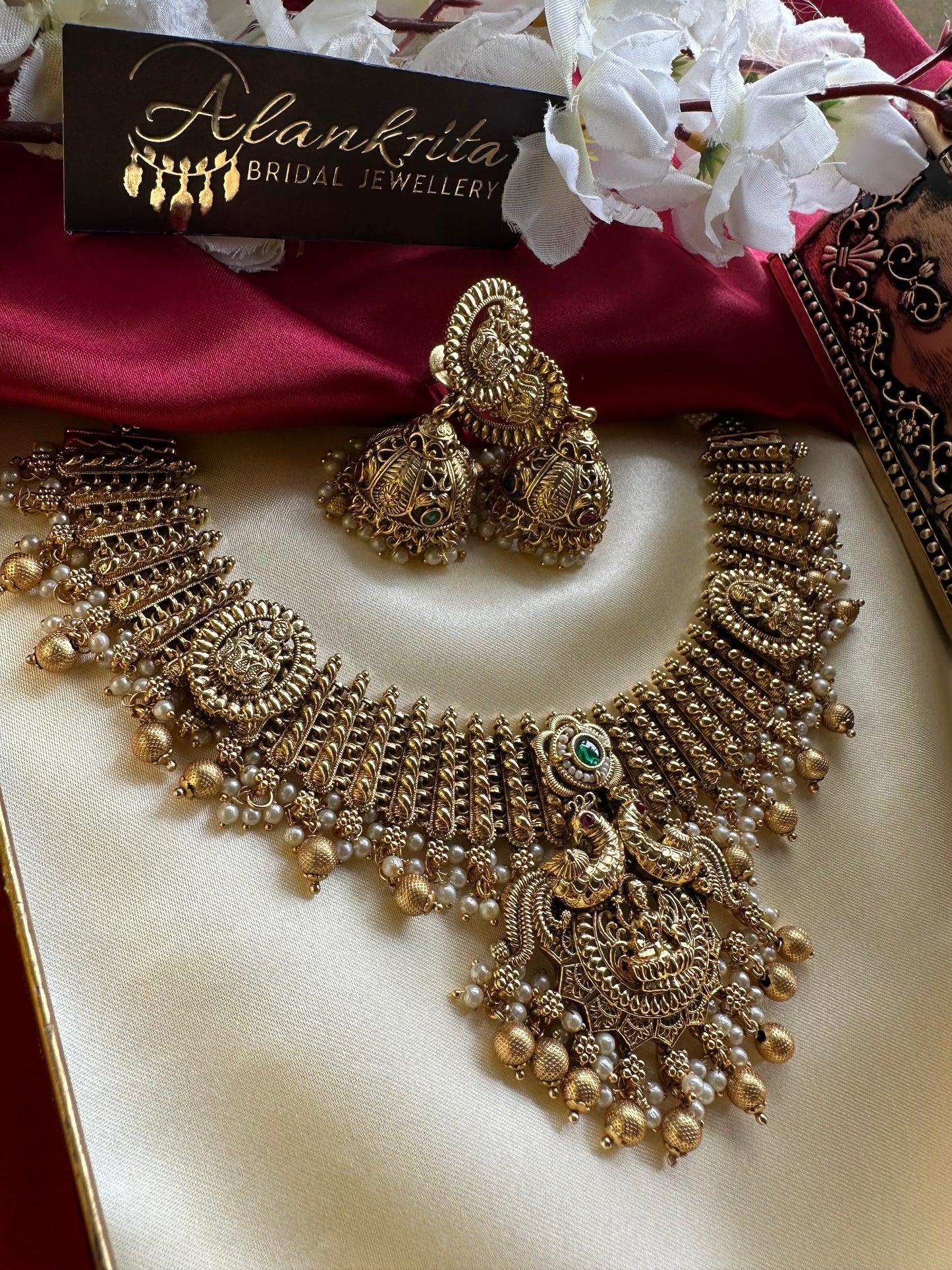 Premium Peacock Lakshmi Short Necklace with Jhumka