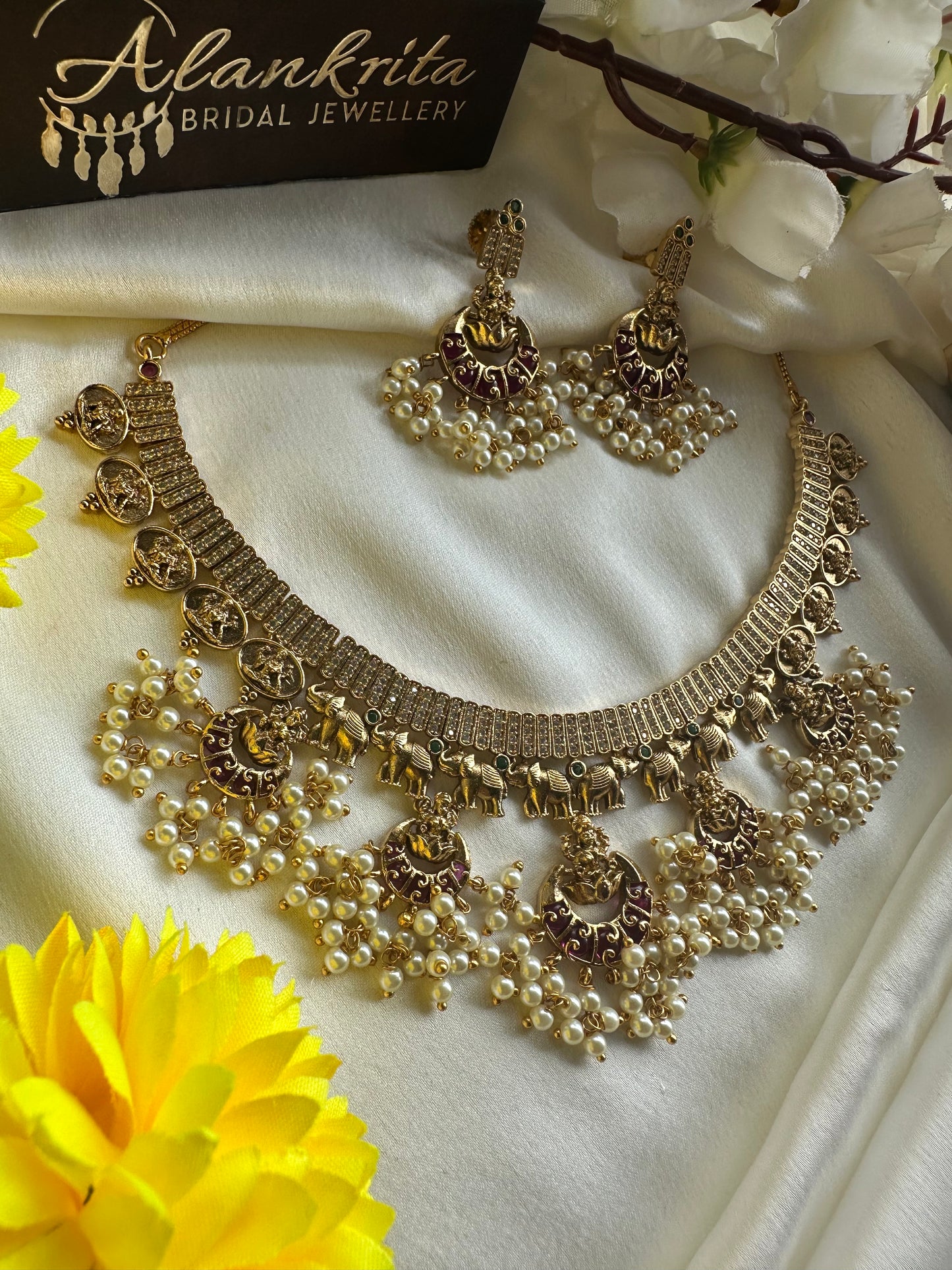 Premium Elephant Short Necklace with AD Stones