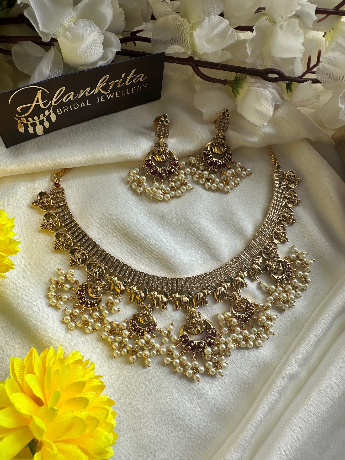 Premium Elephant Short Necklace with AD Stones