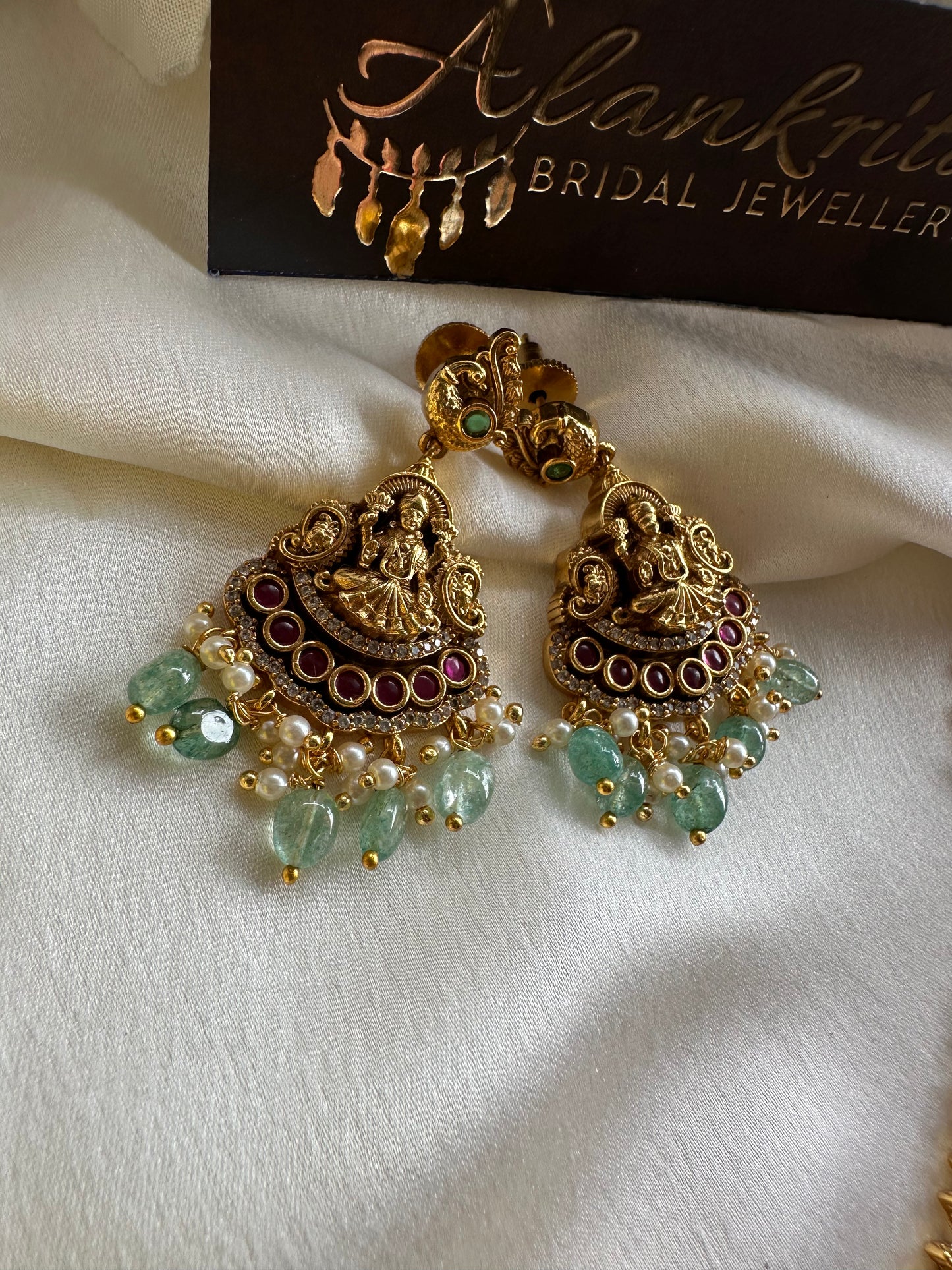 Premium Lakshmi Short necklace with Pastel Green Beads