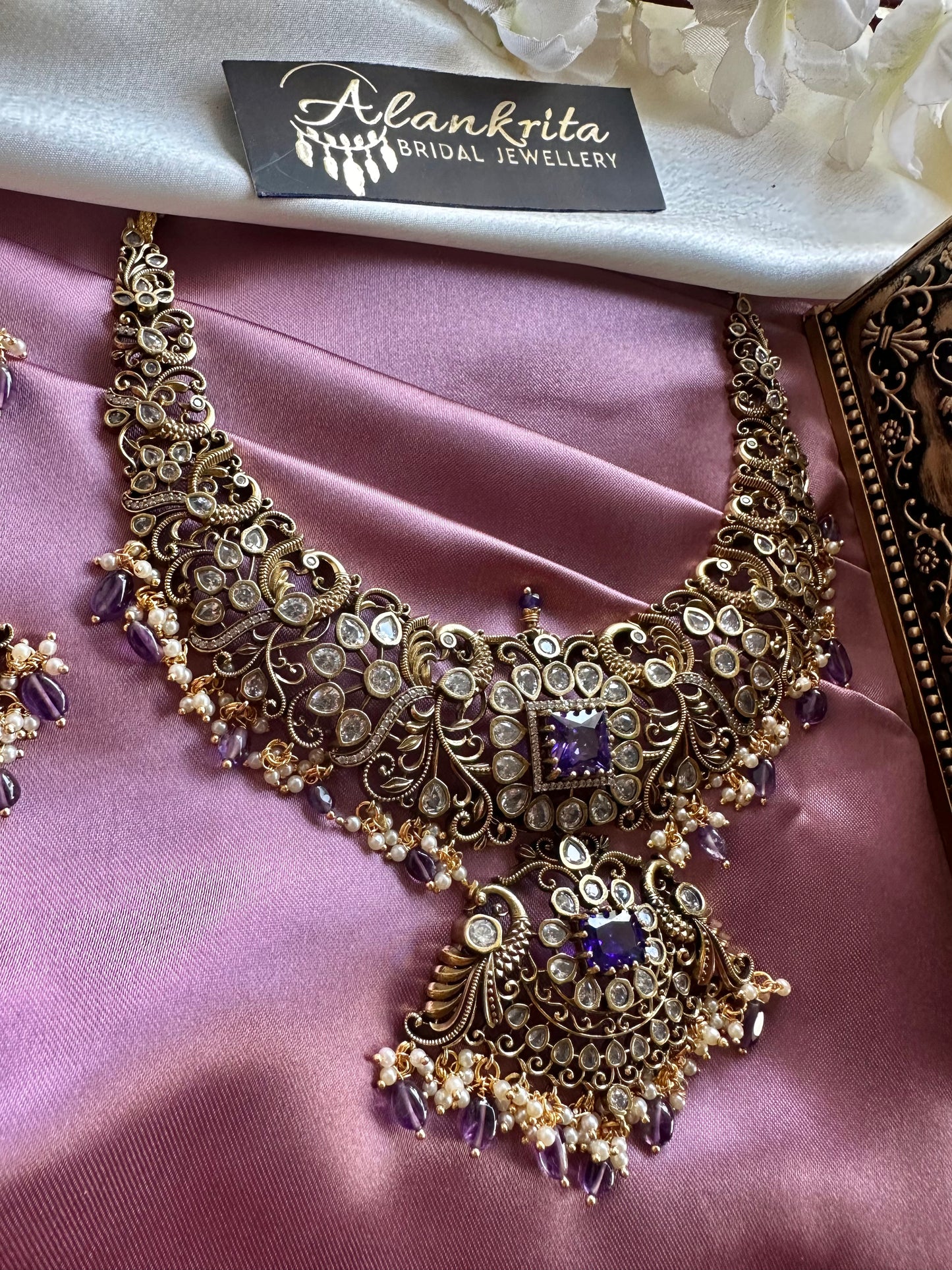 Victorian Peacock Short Necklace with AD Stones