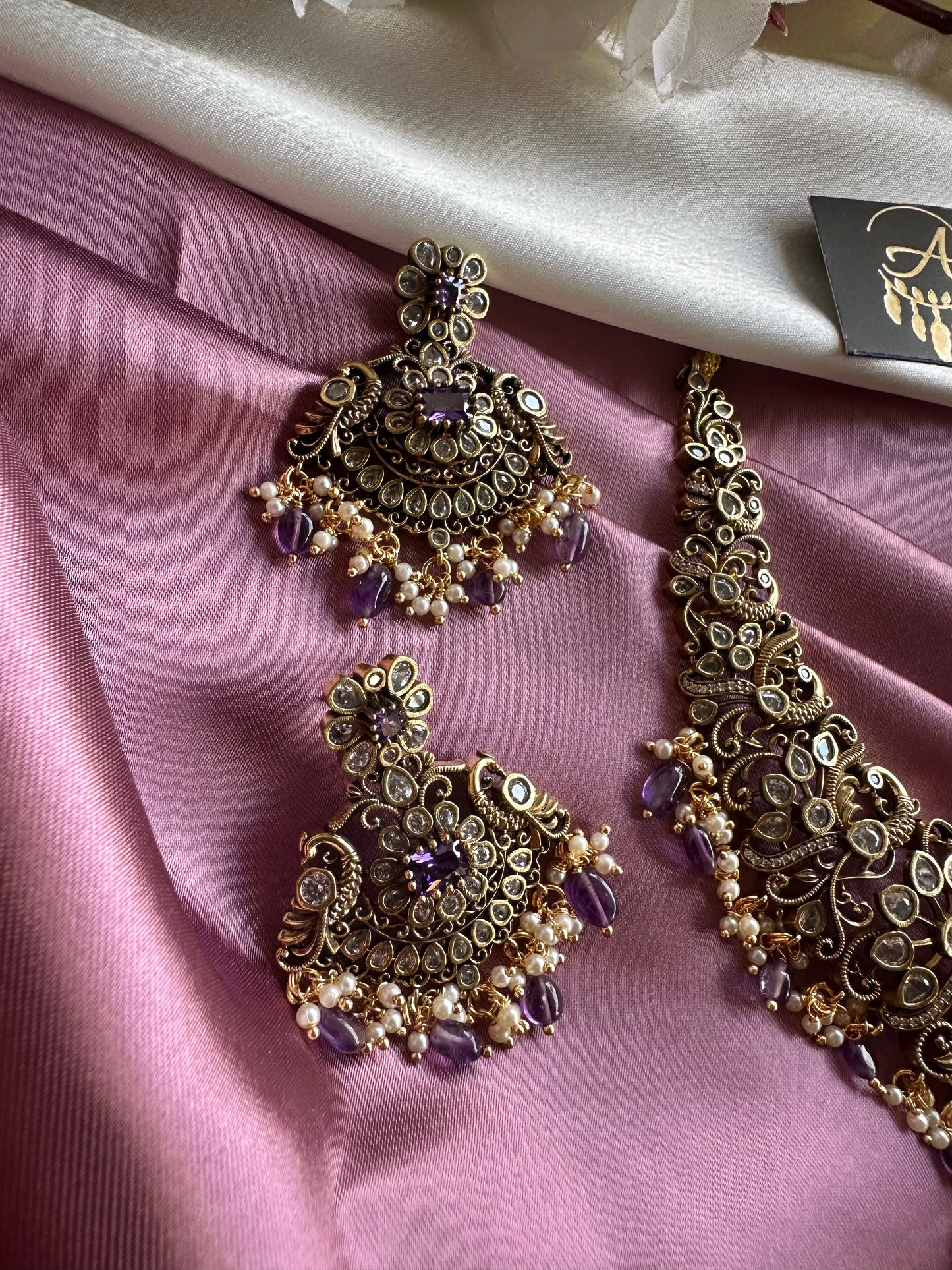 Victorian Peacock Short Necklace with AD Stones