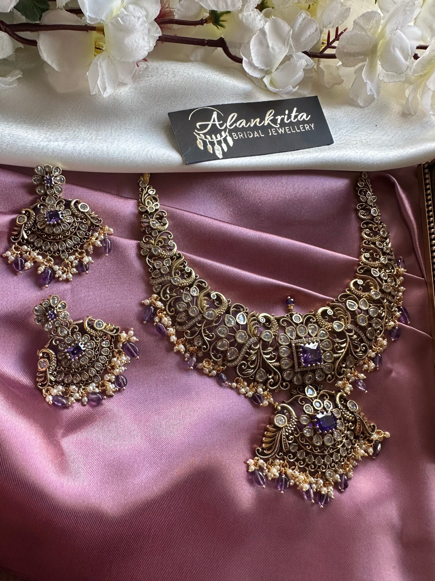 Victorian Peacock Short Necklace with AD Stones