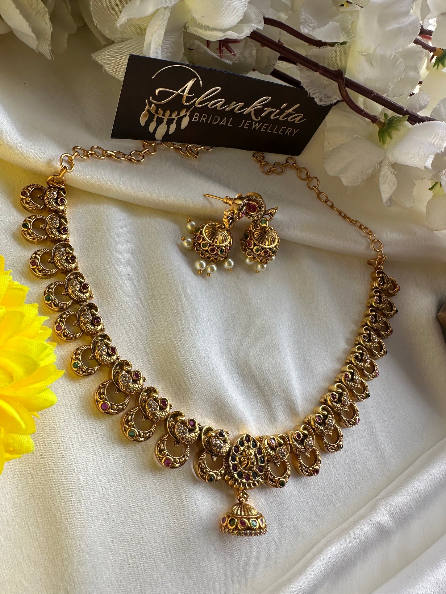 Premium Antique Short necklace with Multi Color Kemp Stones