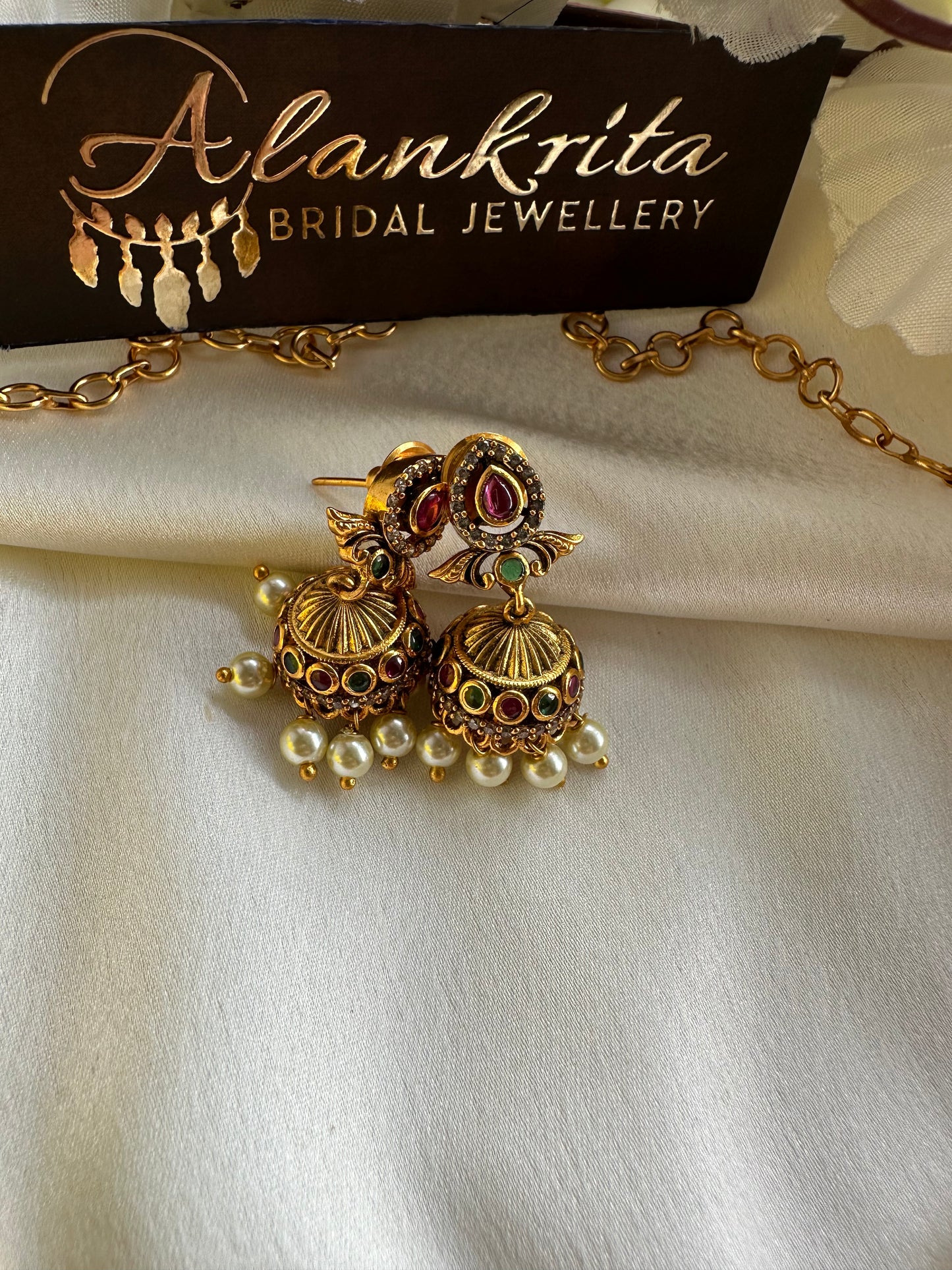 Premium Antique Short necklace with Multi Color Kemp Stones