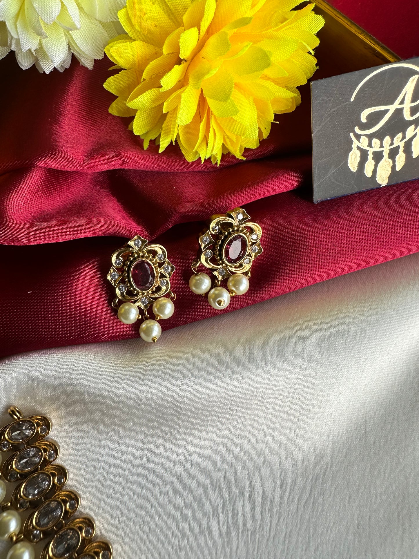 Premium Short Necklace with AD Stones & Pearl Beads