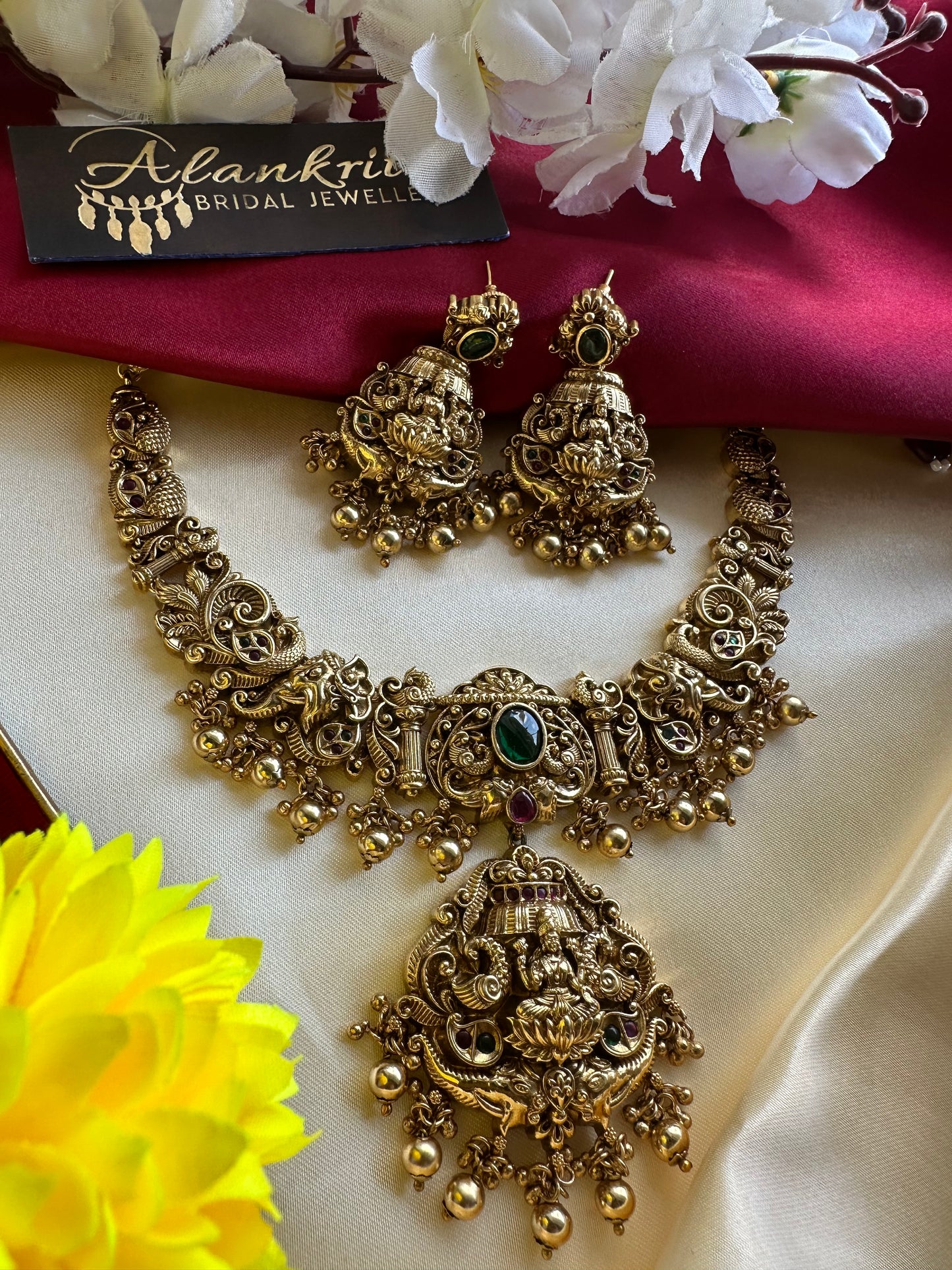 Premium Antique Lakshmi Short necklace with Golden Beads