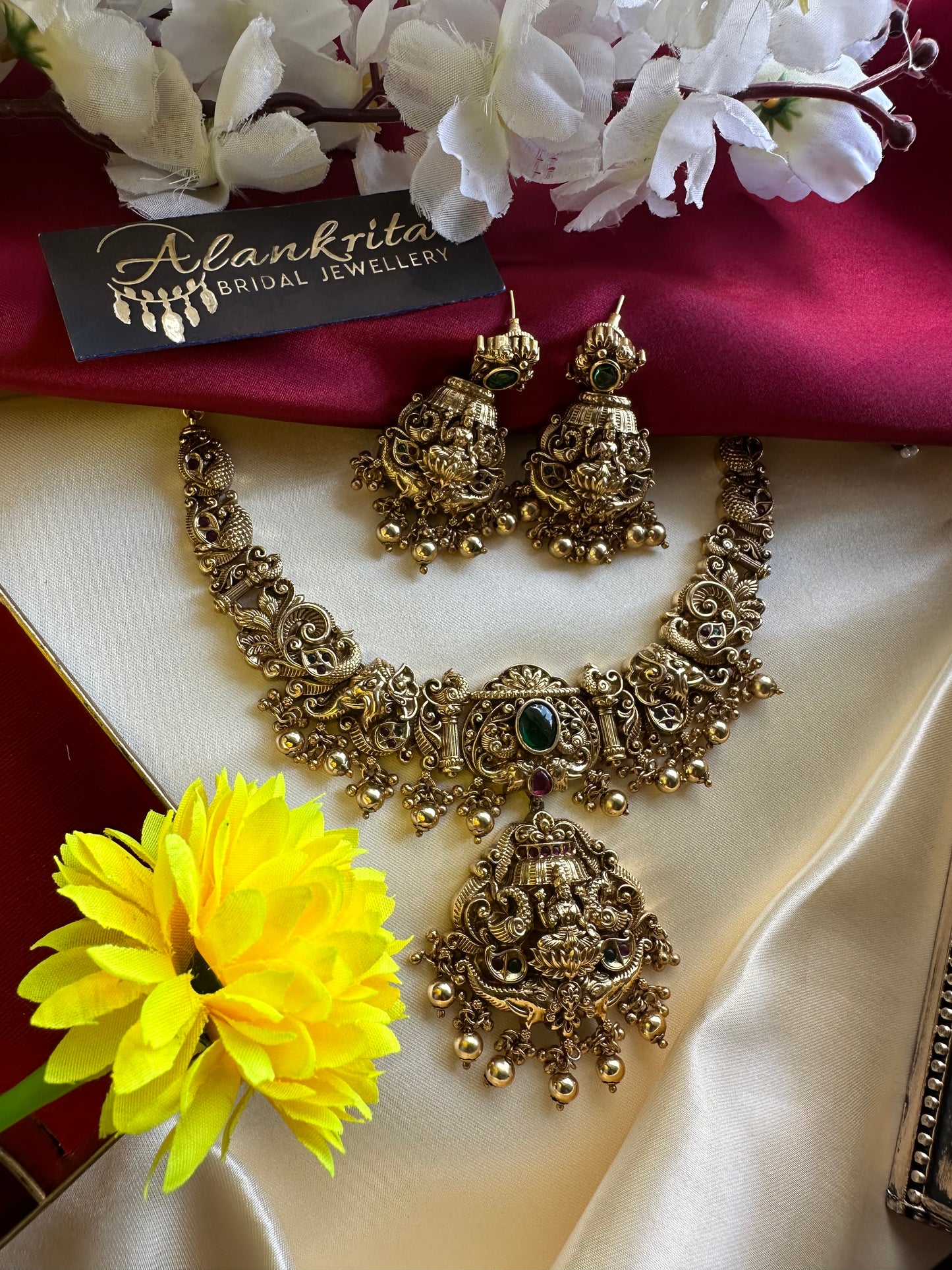 Premium Antique Lakshmi Short necklace with Golden Beads