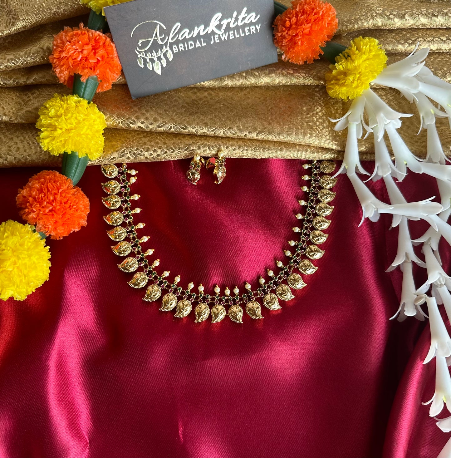 Floral Short Necklace with Ruby Stones