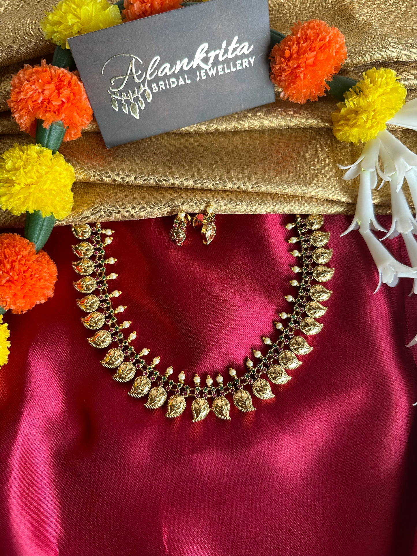 Floral Short Necklace with Ruby Stones