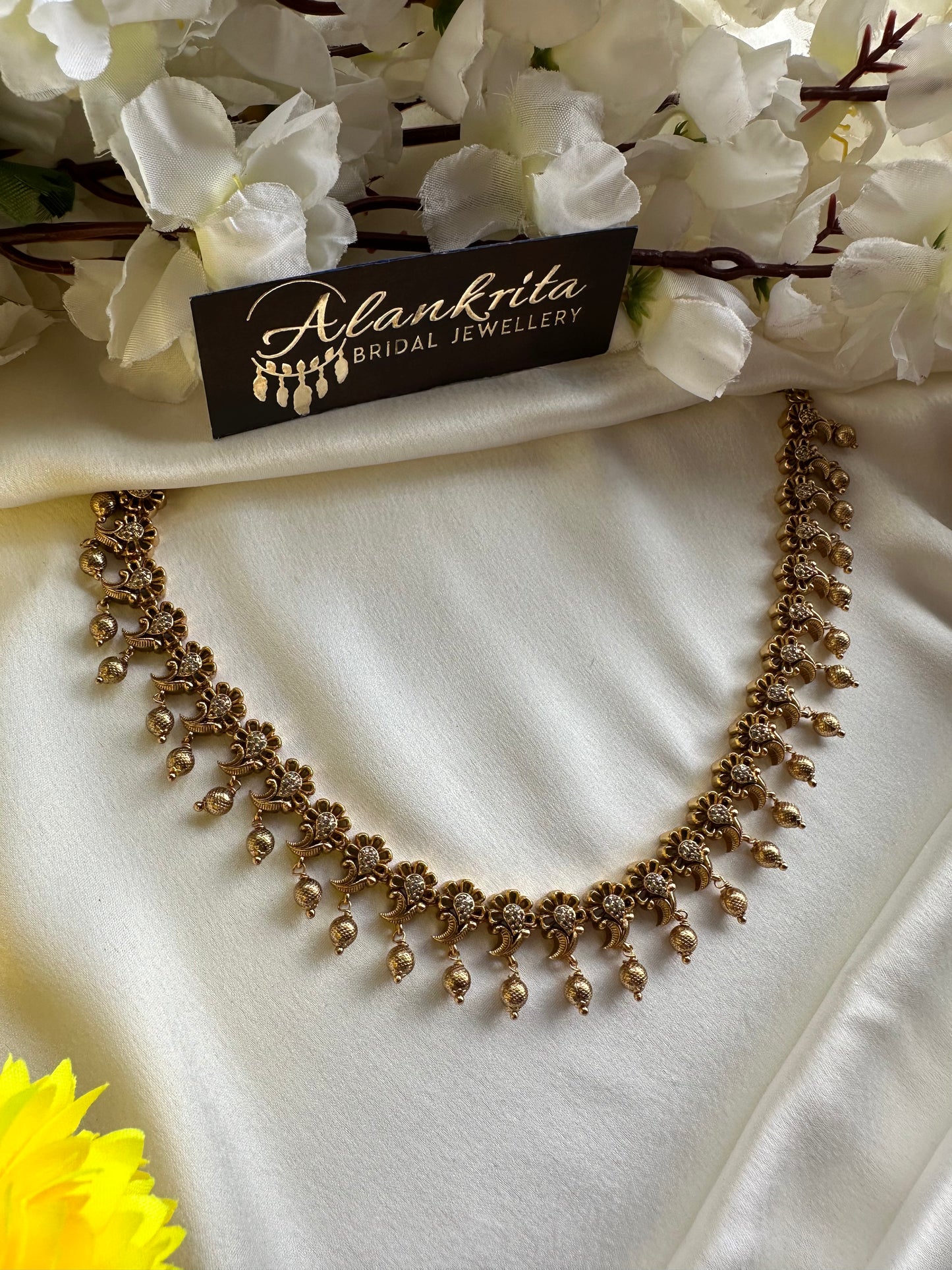 Premium Antique Short Necklace with Golden Beads