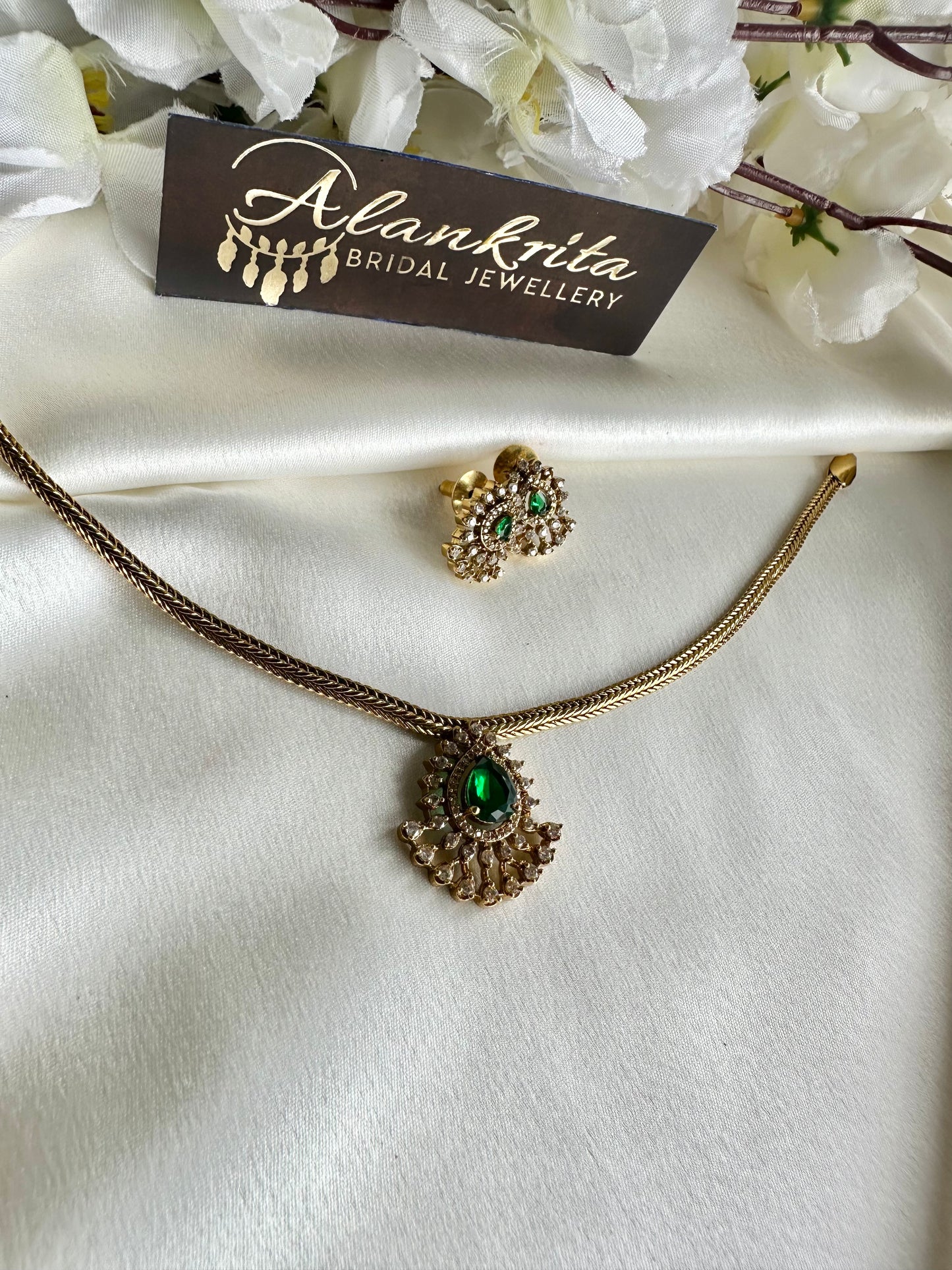 Simple Short Necklace with AD Stones