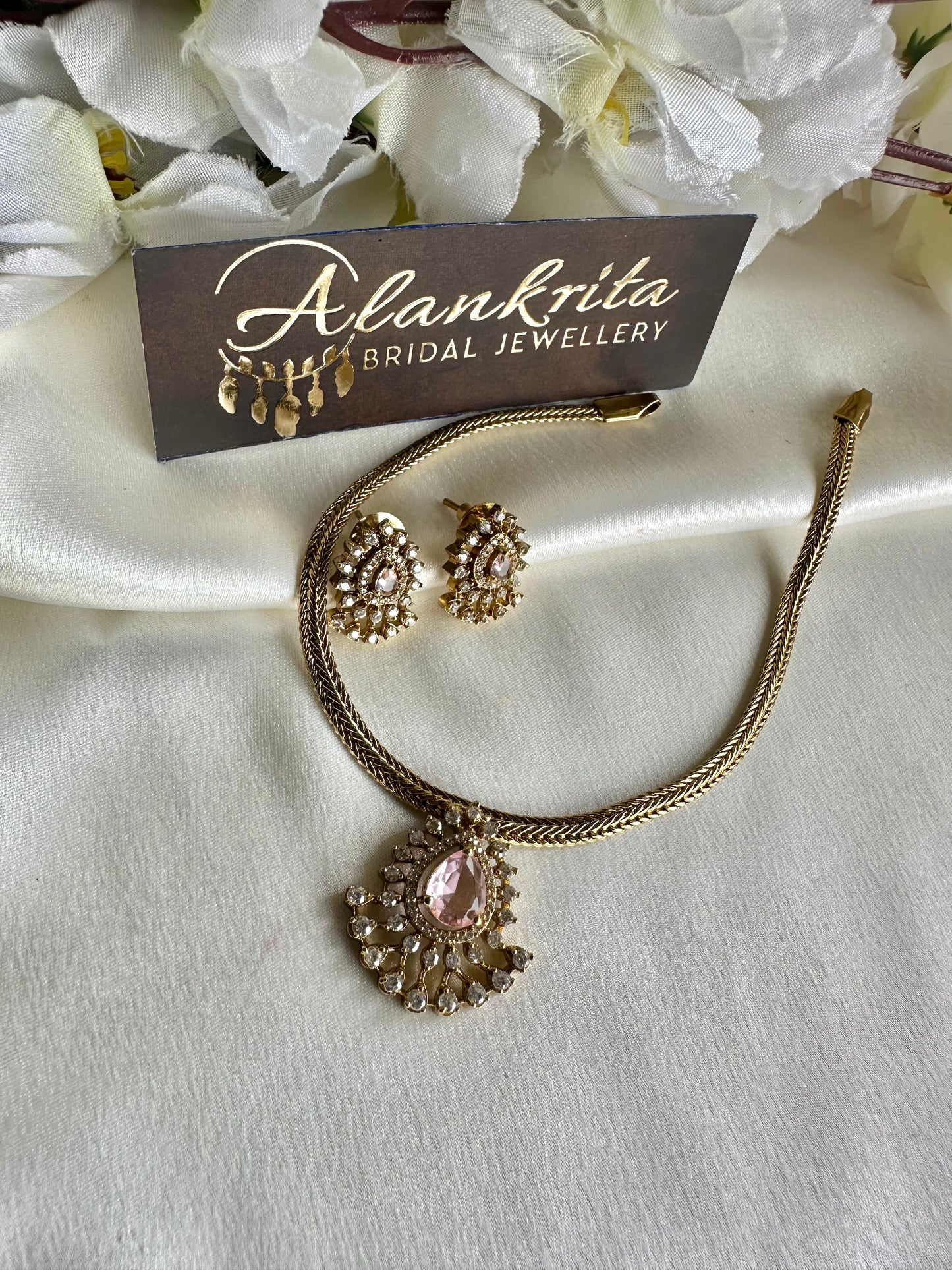 Simple Short Necklace with AD Stones