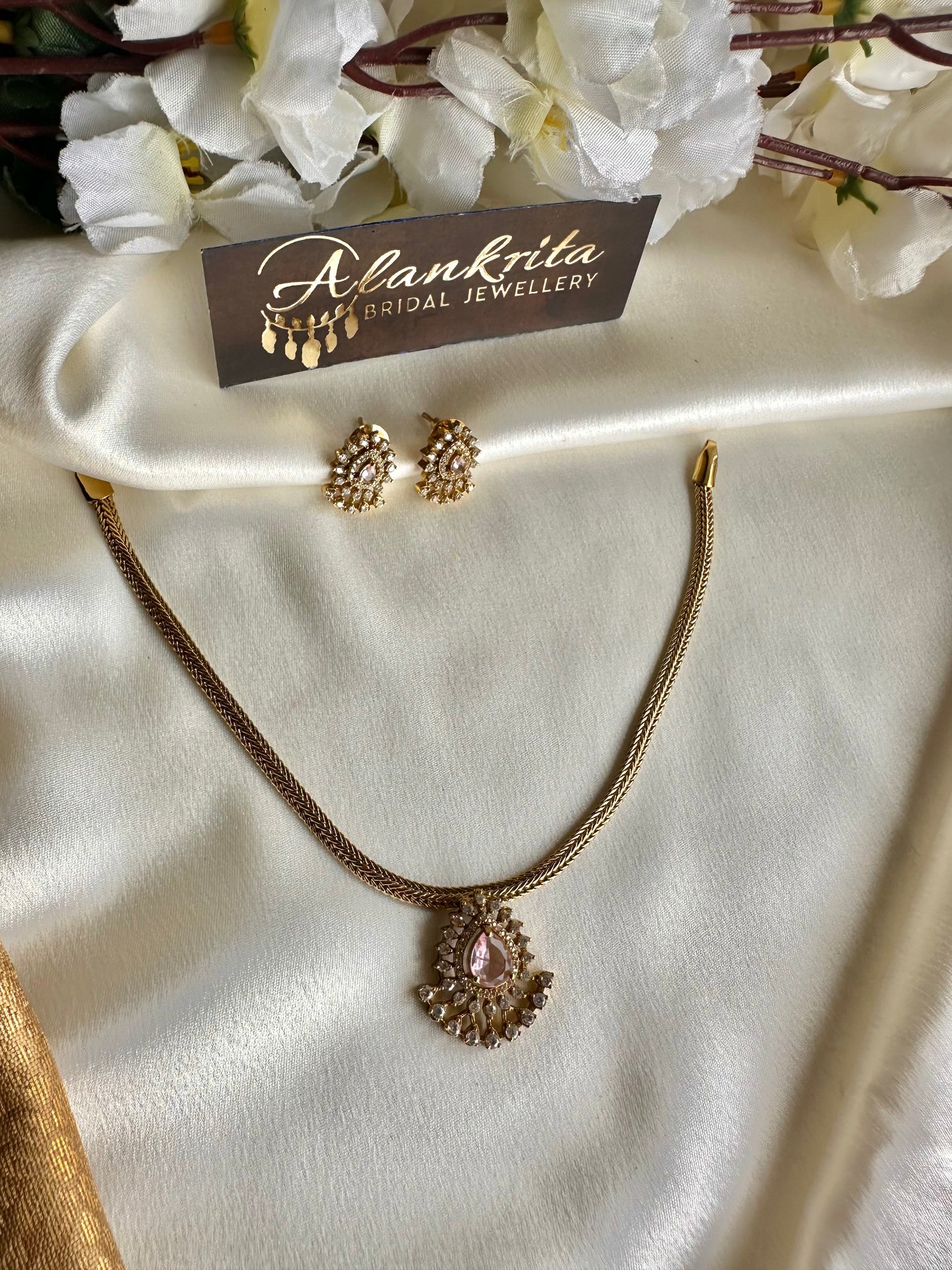 Simple Short Necklace with AD Stones