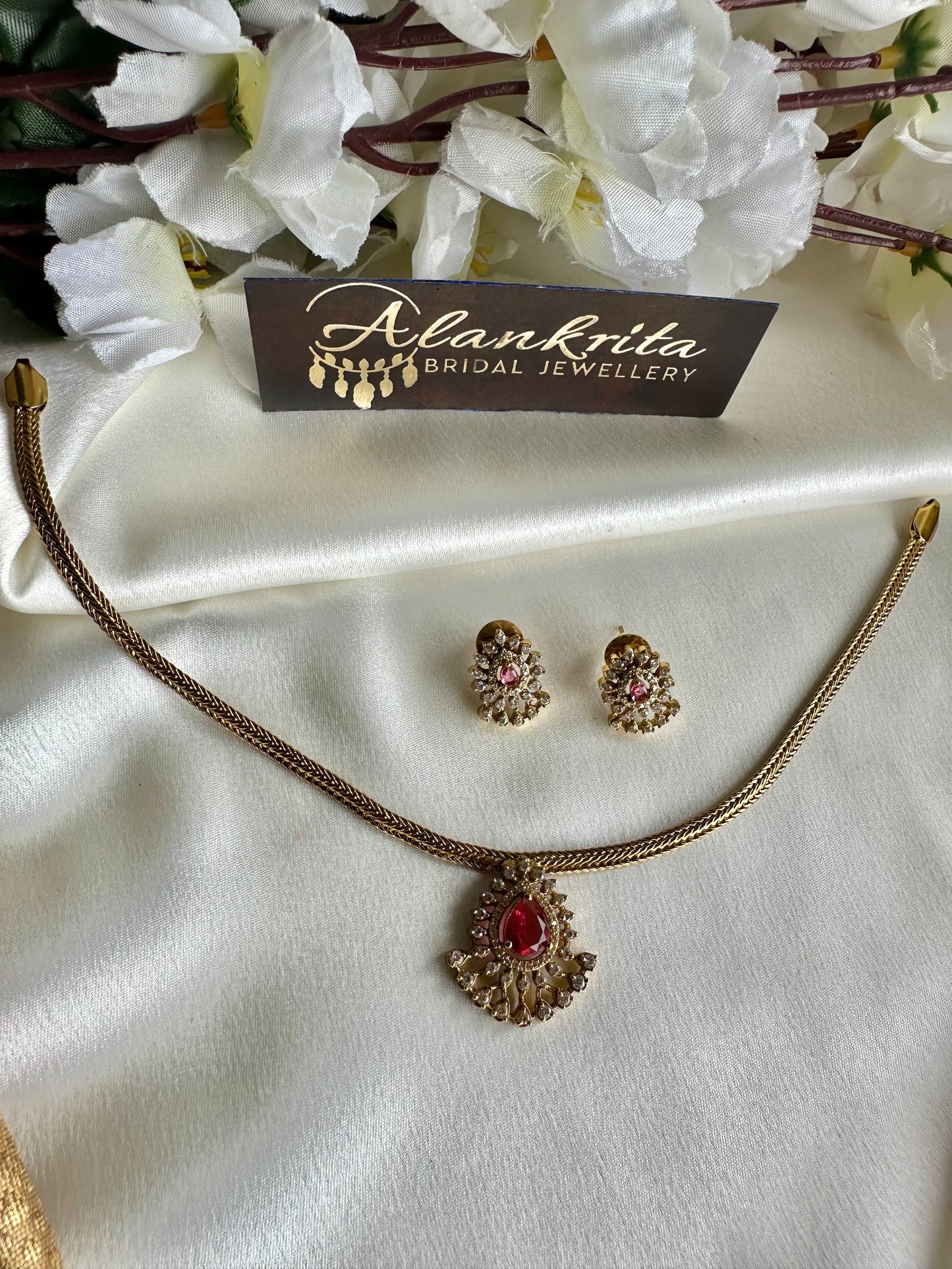 Simple Short Necklace with AD Stones