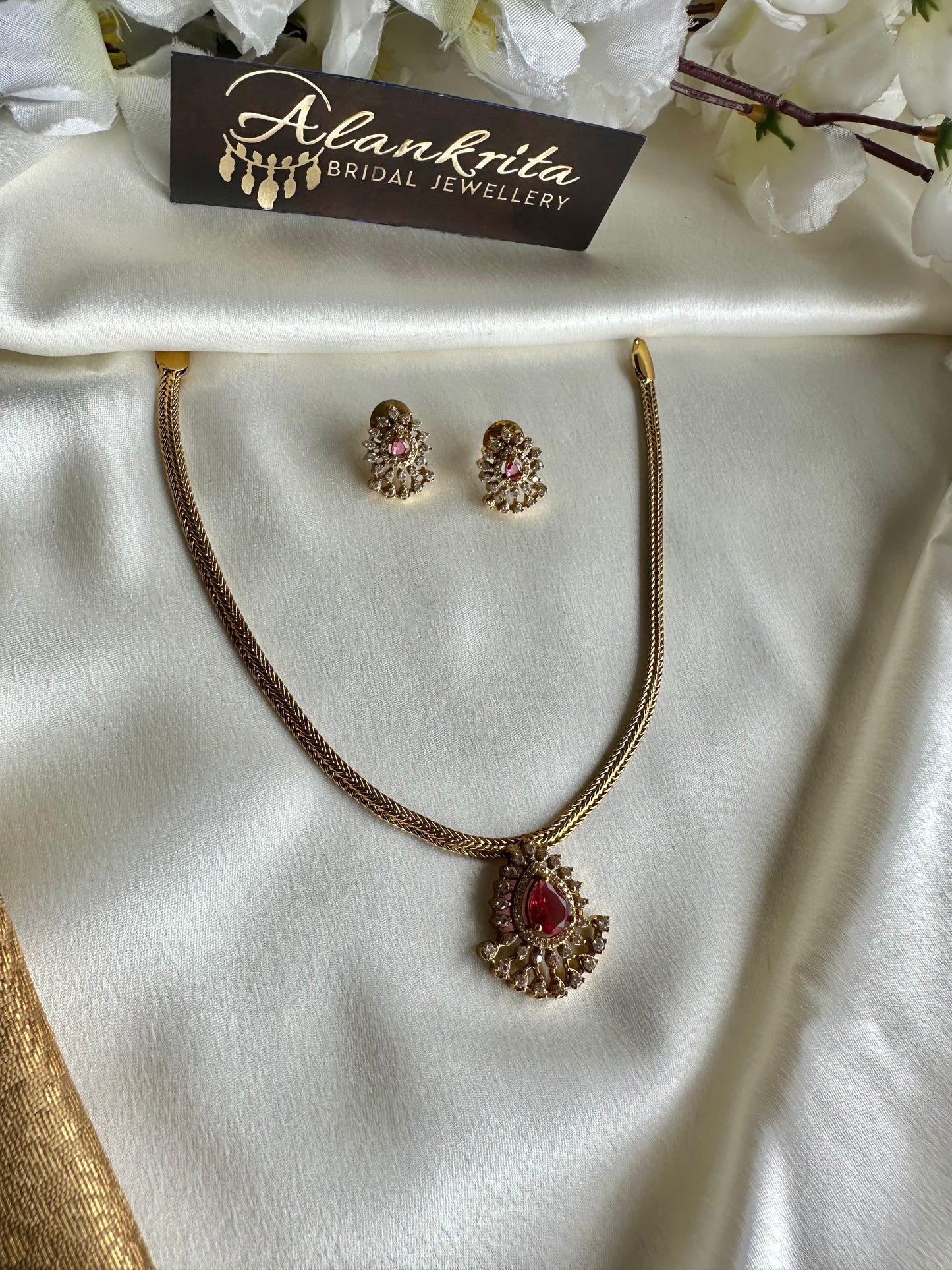 Simple Short Necklace with AD Stones
