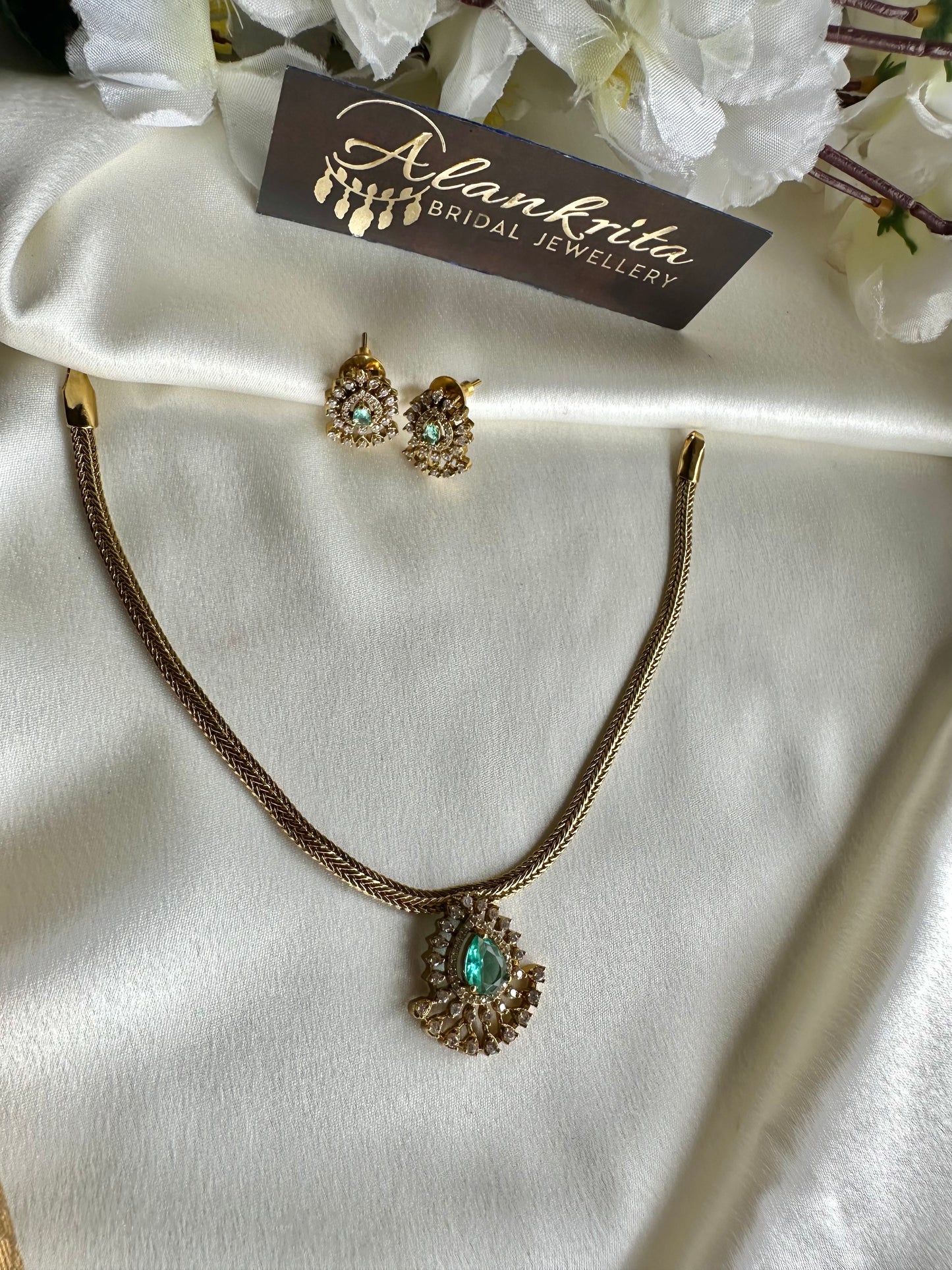 Simple Short Necklace with AD Stones