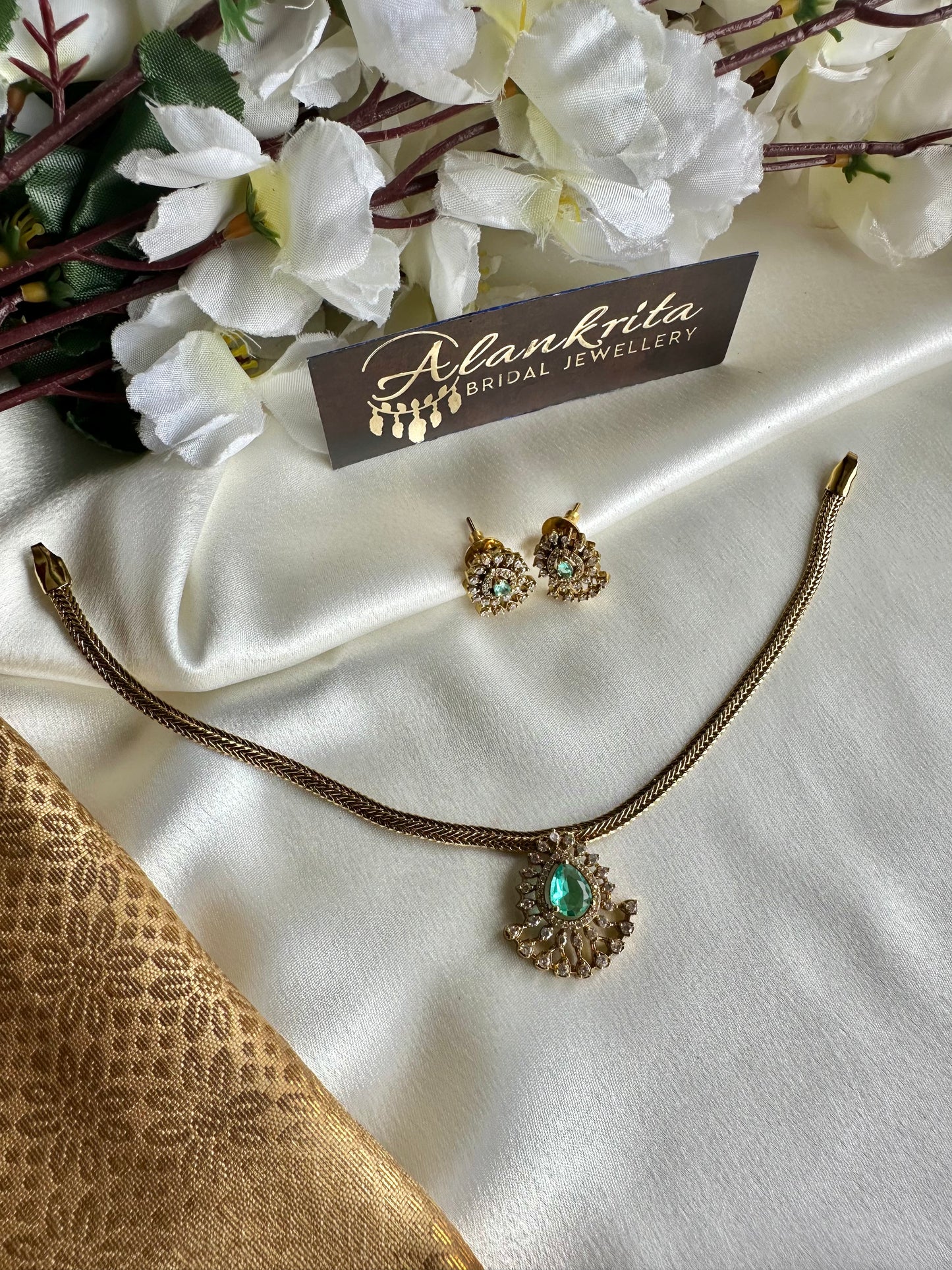 Simple Short Necklace with AD Stones