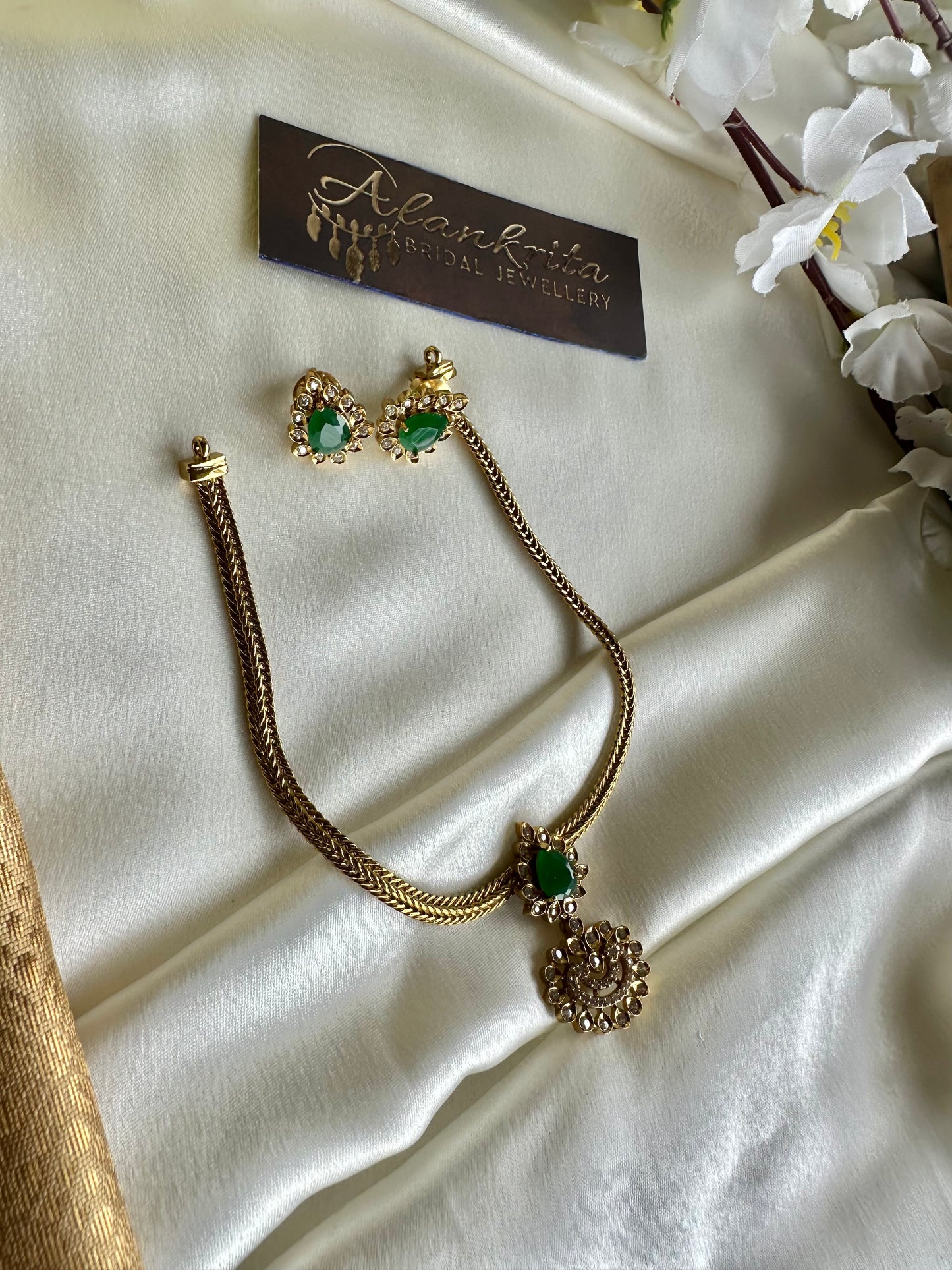 Simple Short Necklace with AD Stones