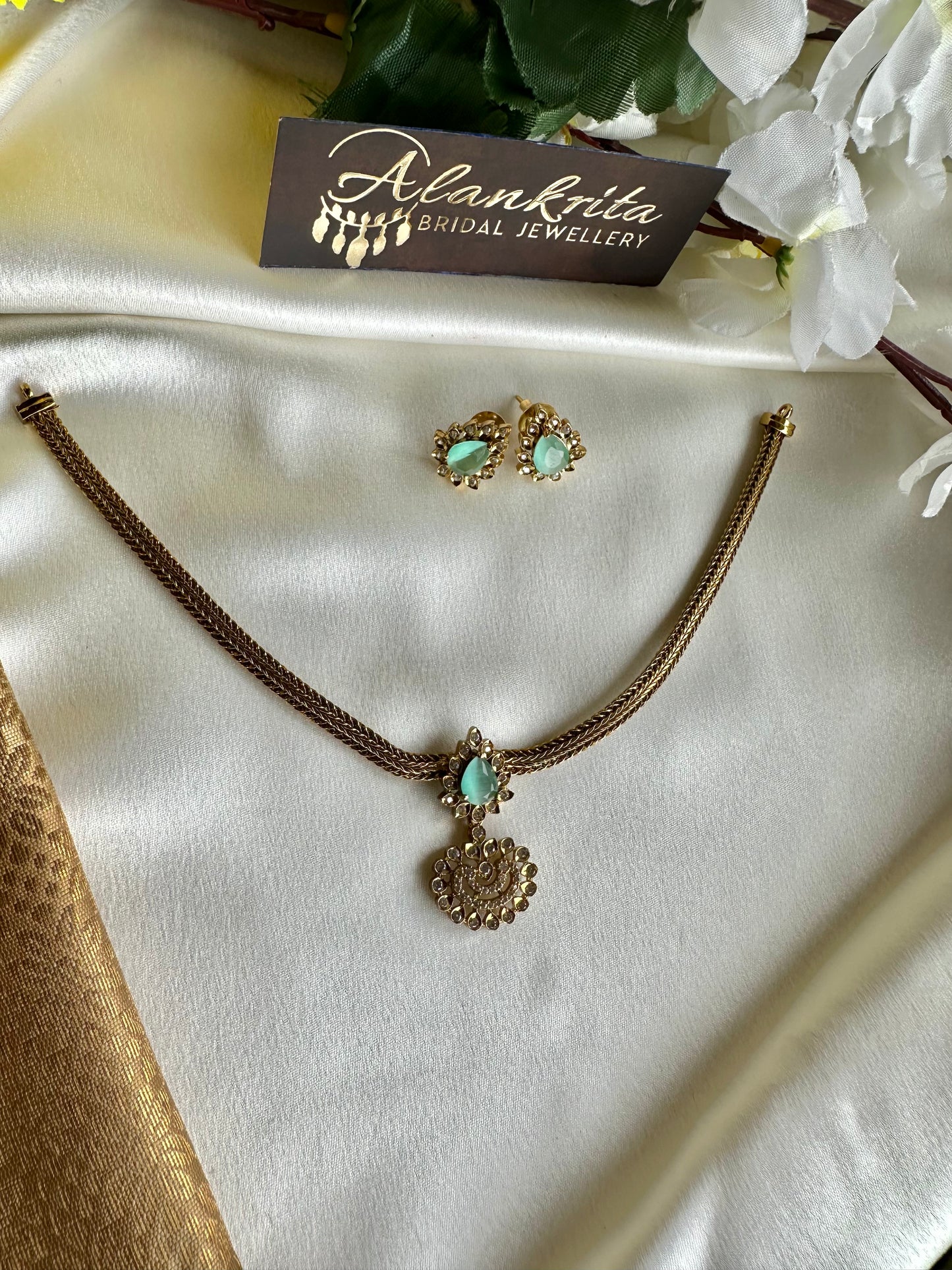 Simple Short Necklace with AD Stones