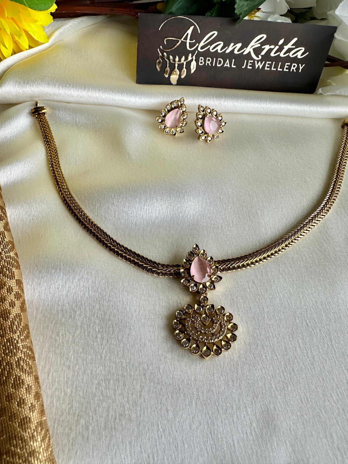 Simple Short Necklace with AD Stones