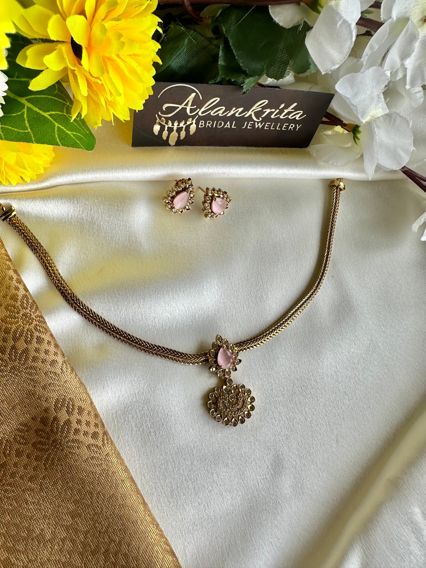 Simple Short Necklace with AD Stones