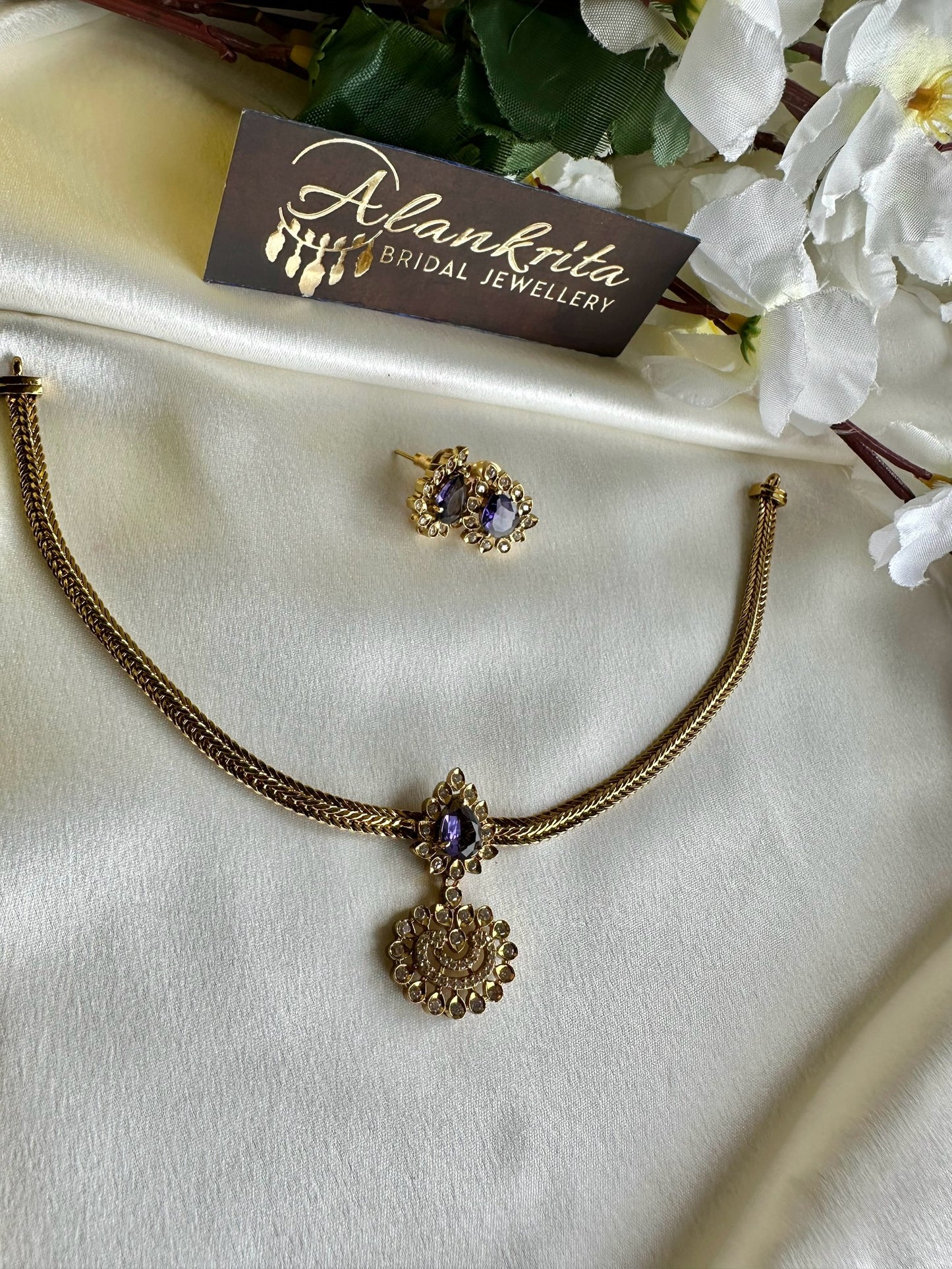 Simple Short Necklace with AD Stones
