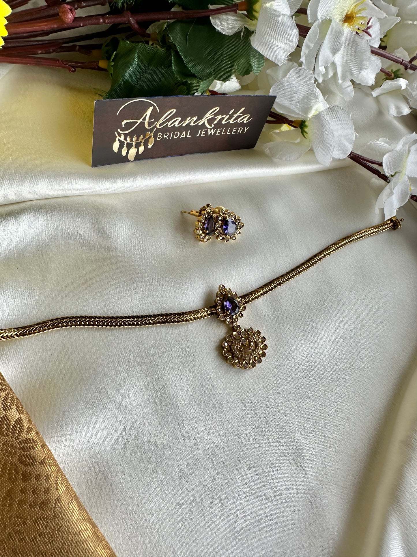 Simple Short Necklace with AD Stones