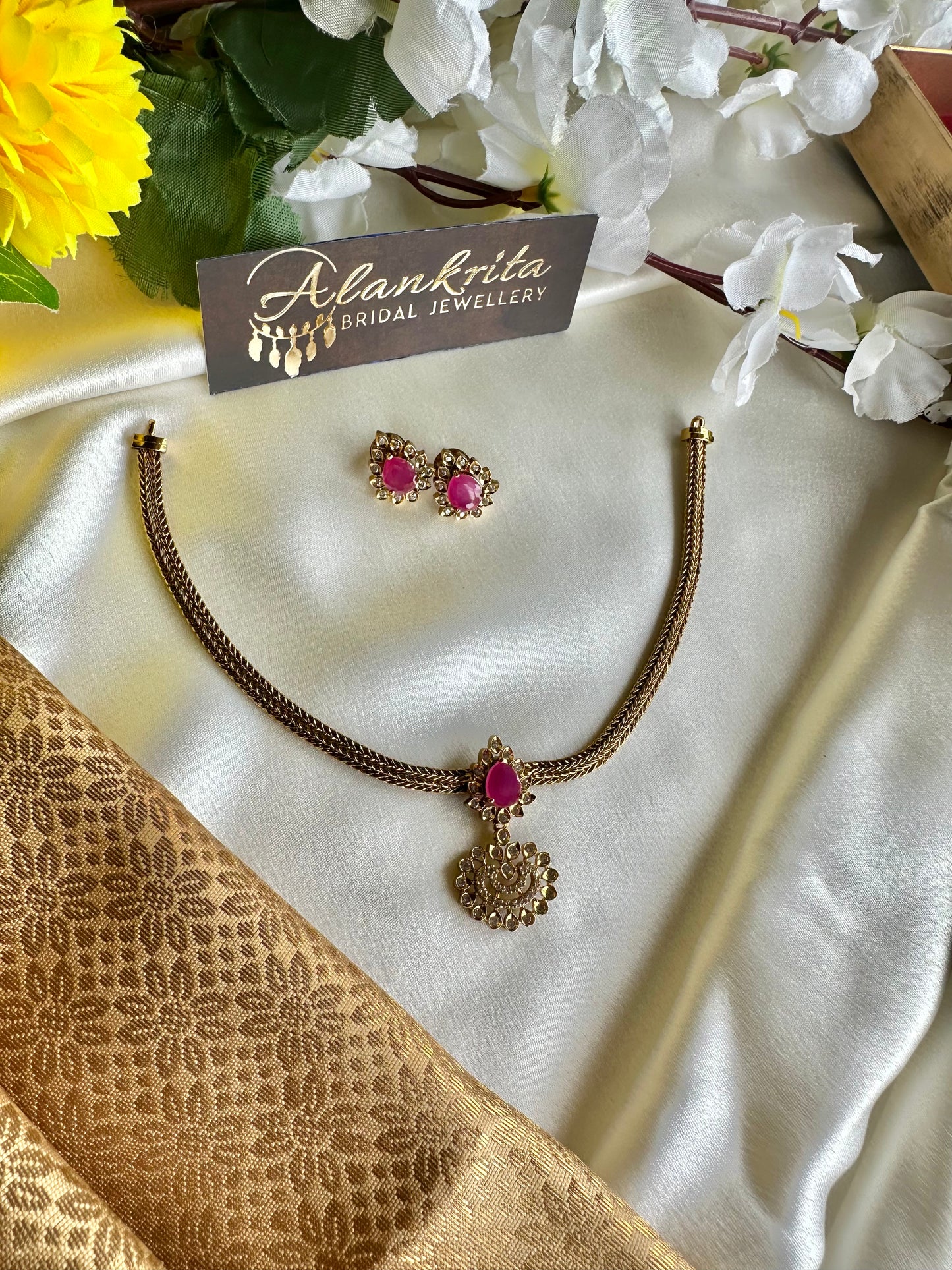 Simple Short Necklace with AD Stones