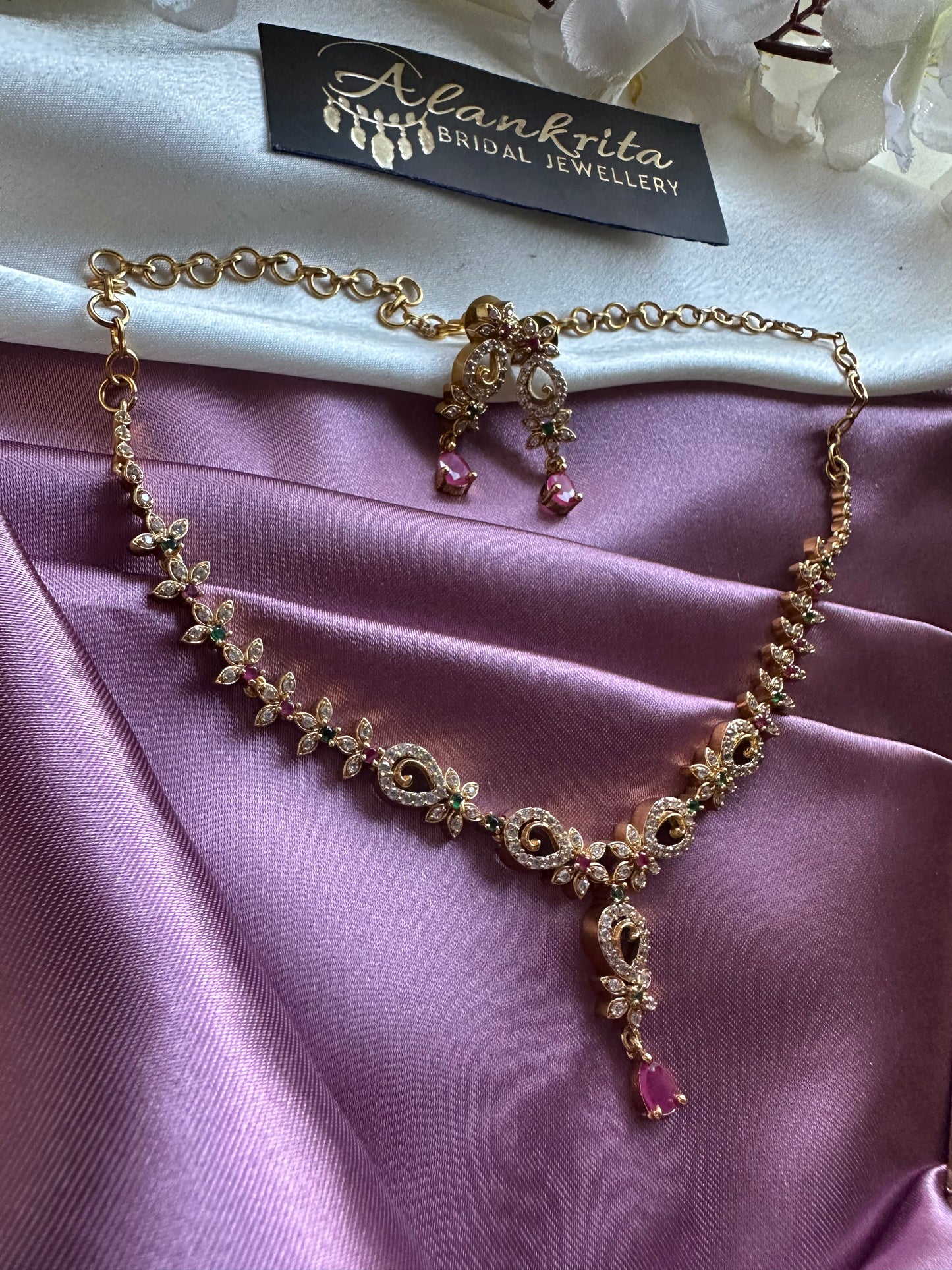 Simple Short Necklace with AD stones