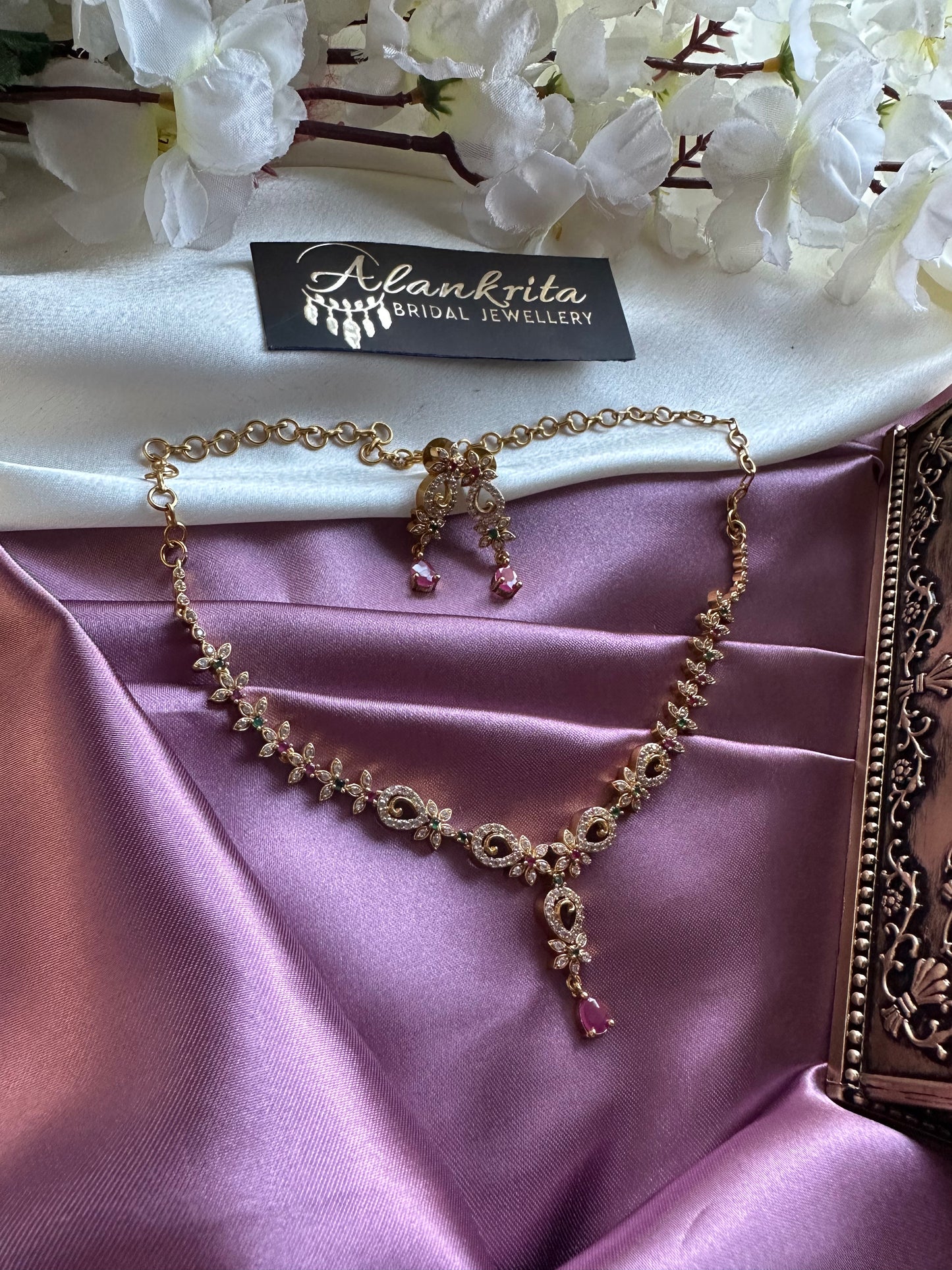 Simple Short Necklace with AD stones