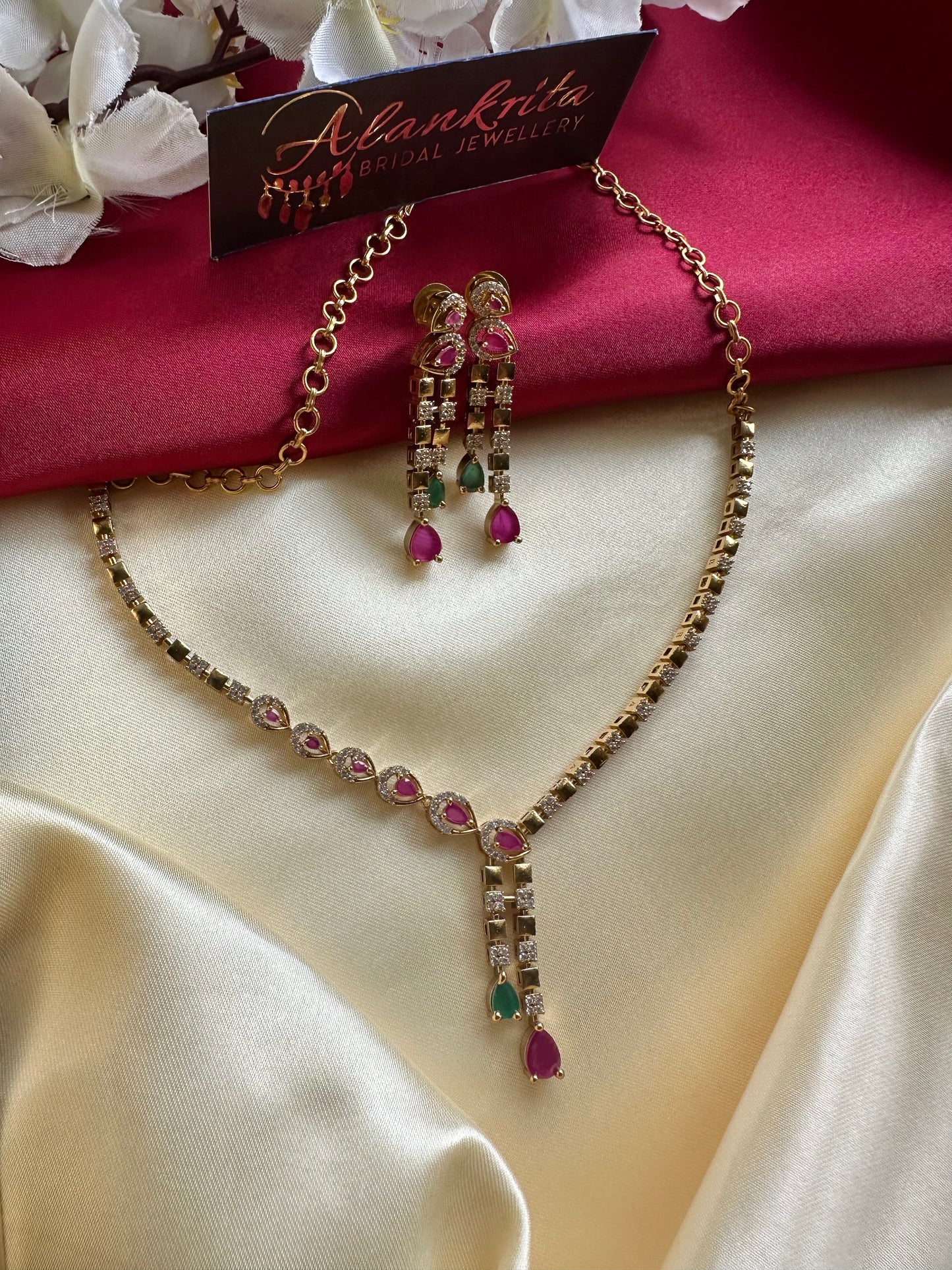 Simple Short Necklace with AD Stones